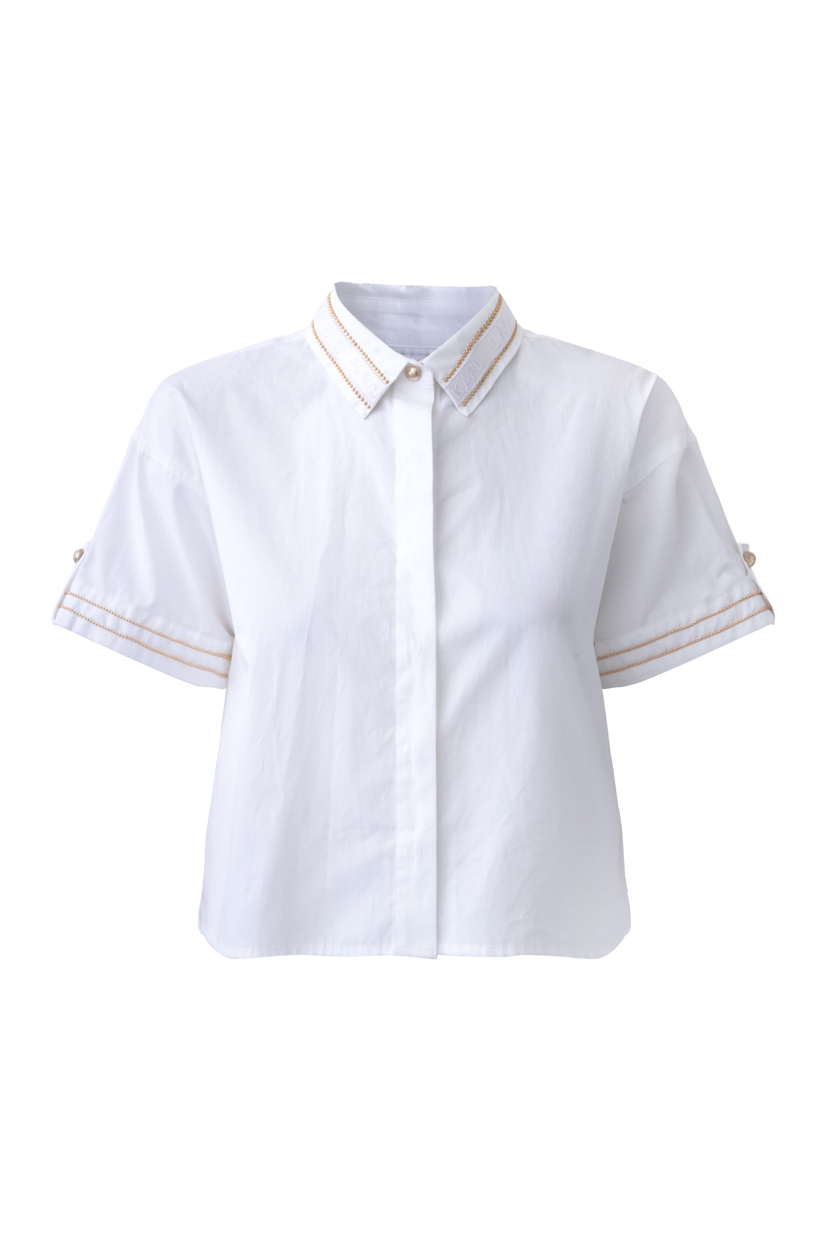 SHORT SLEEVE POPLIN SHIRT WITH EMBELLISHED TRIM View 2 | New Arrivals SHORT SLEEVE POPLIN SHIRT WITH EMBELLISHED TRIM View 2 | New Arrivals