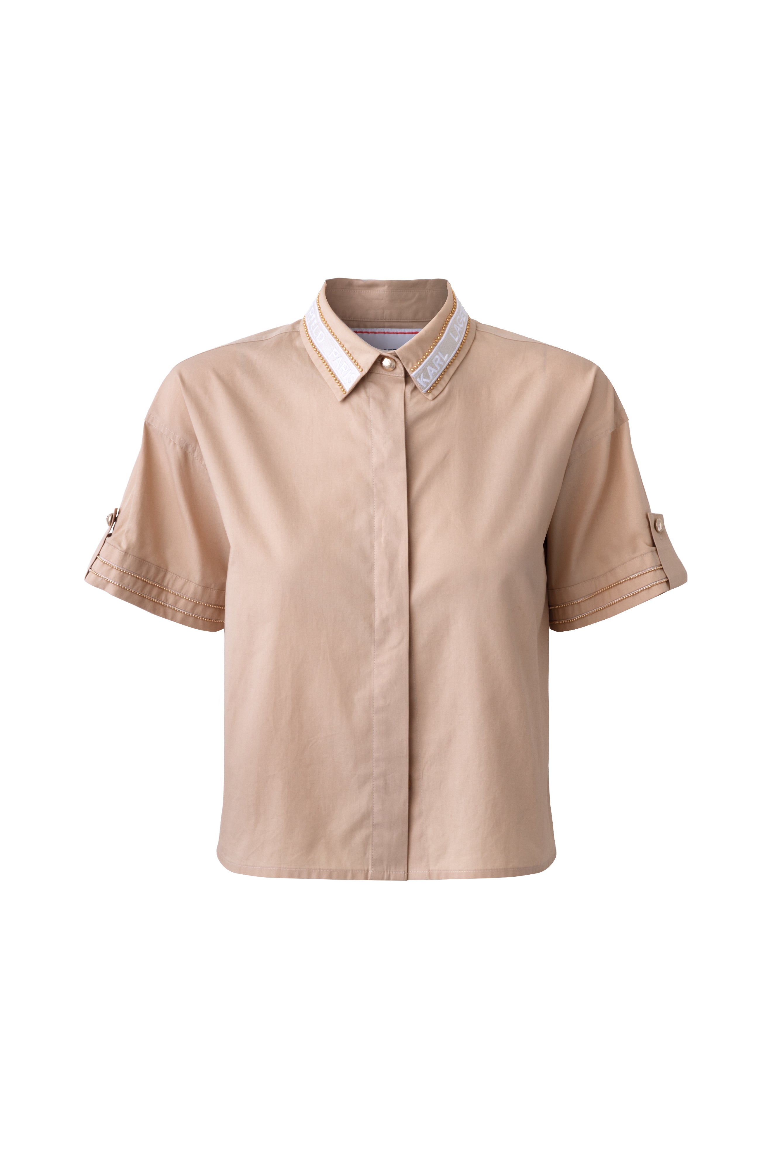 SHORT SLEEVE POPLIN SHIRT WITH EMBELLISHED TRIM View 2 | New Arrivals SHORT SLEEVE POPLIN SHIRT WITH EMBELLISHED TRIM View 2 | New Arrivals