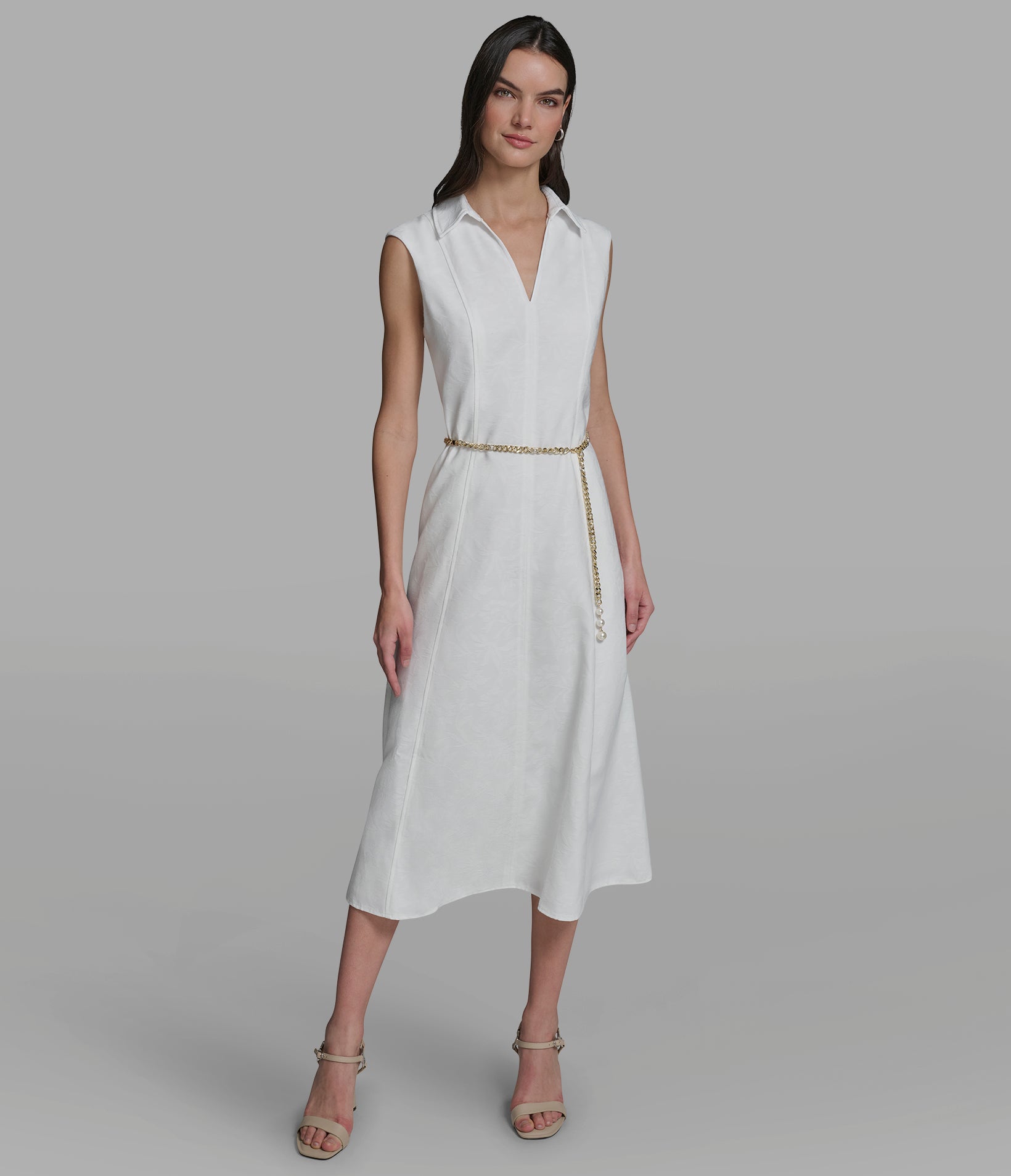 SLEEVELESS JACQUARD MIDI DRESS View 1 | New Women's Clothing SLEEVELESS JACQUARD MIDI DRESS View 1 | New Women's Clothing