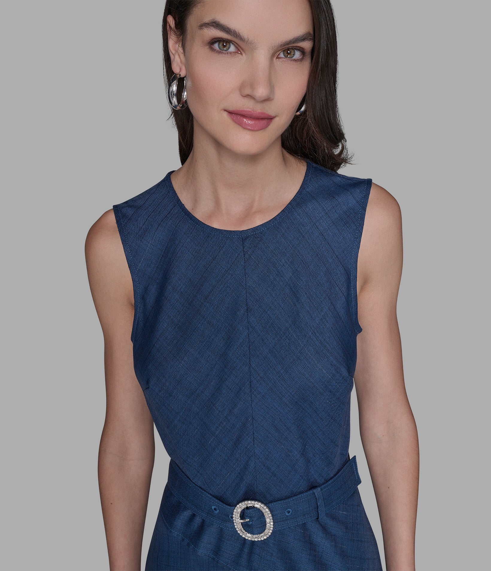 BELTED PINSTRIPE DENIM MIDI DRESS VIEW 5 | Women's Clothing Sale BELTED PINSTRIPE DENIM MIDI DRESS VIEW 5 | Women's Clothing Sale