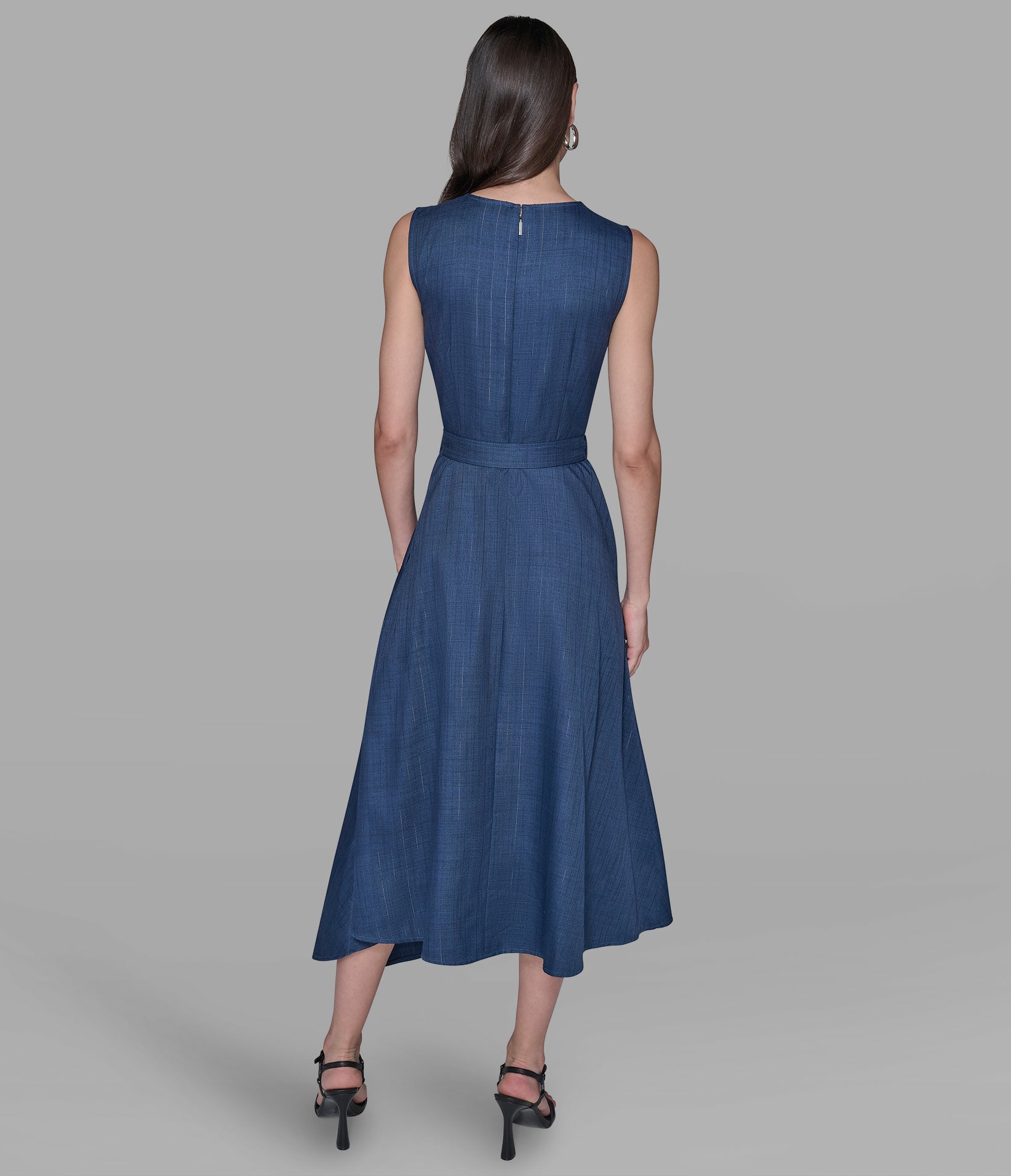 BELTED PINSTRIPE DENIM MIDI DRESS View 2 | Products BELTED PINSTRIPE DENIM MIDI DRESS View 2 | Products