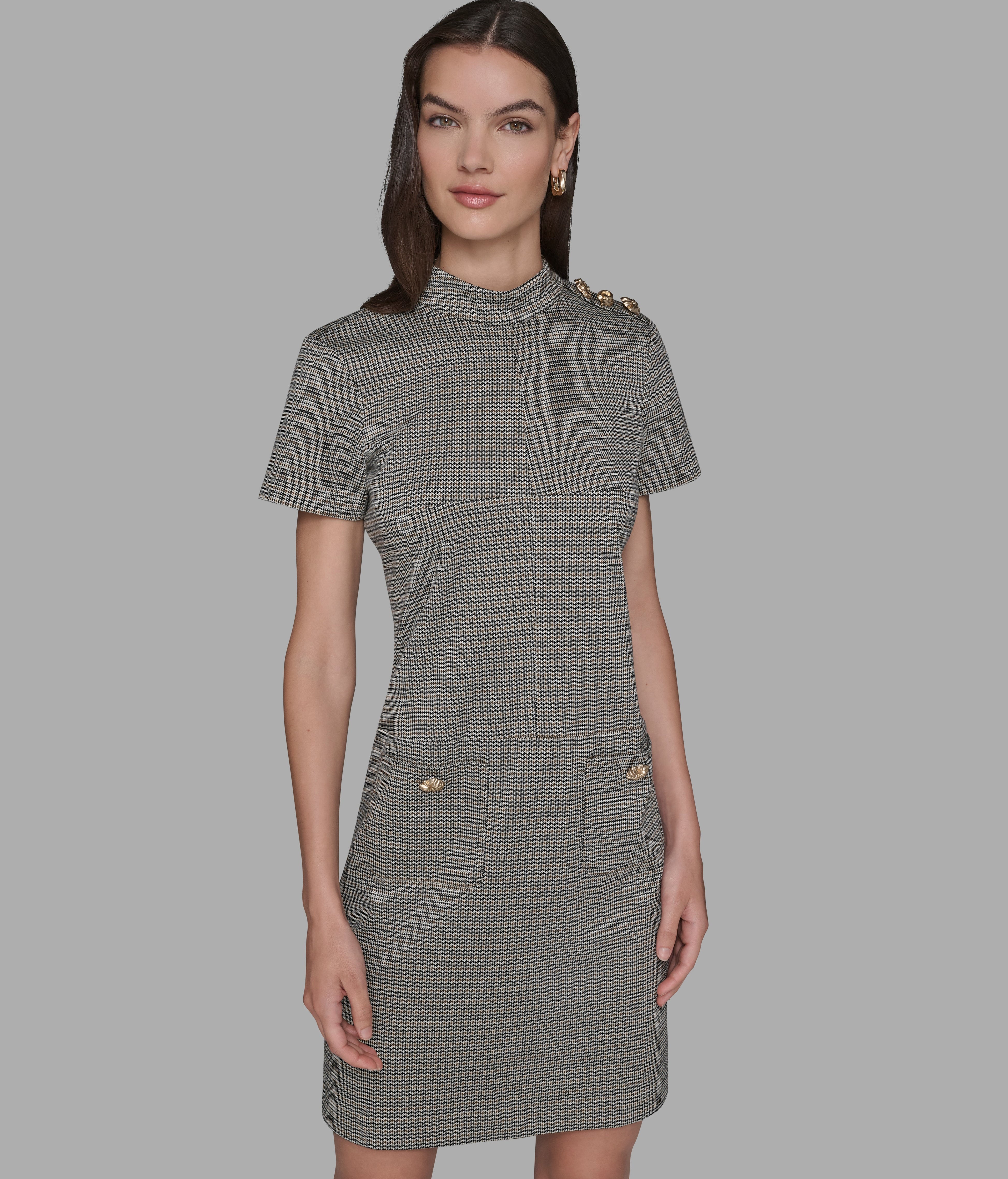 MINI TONAL HOUNDSTOOTH MOCKNECK SHIFT View 1 | Women's Dresses & Jumpsuits MINI TONAL HOUNDSTOOTH MOCKNECK SHIFT View 1 | Women's Dresses & Jumpsuits