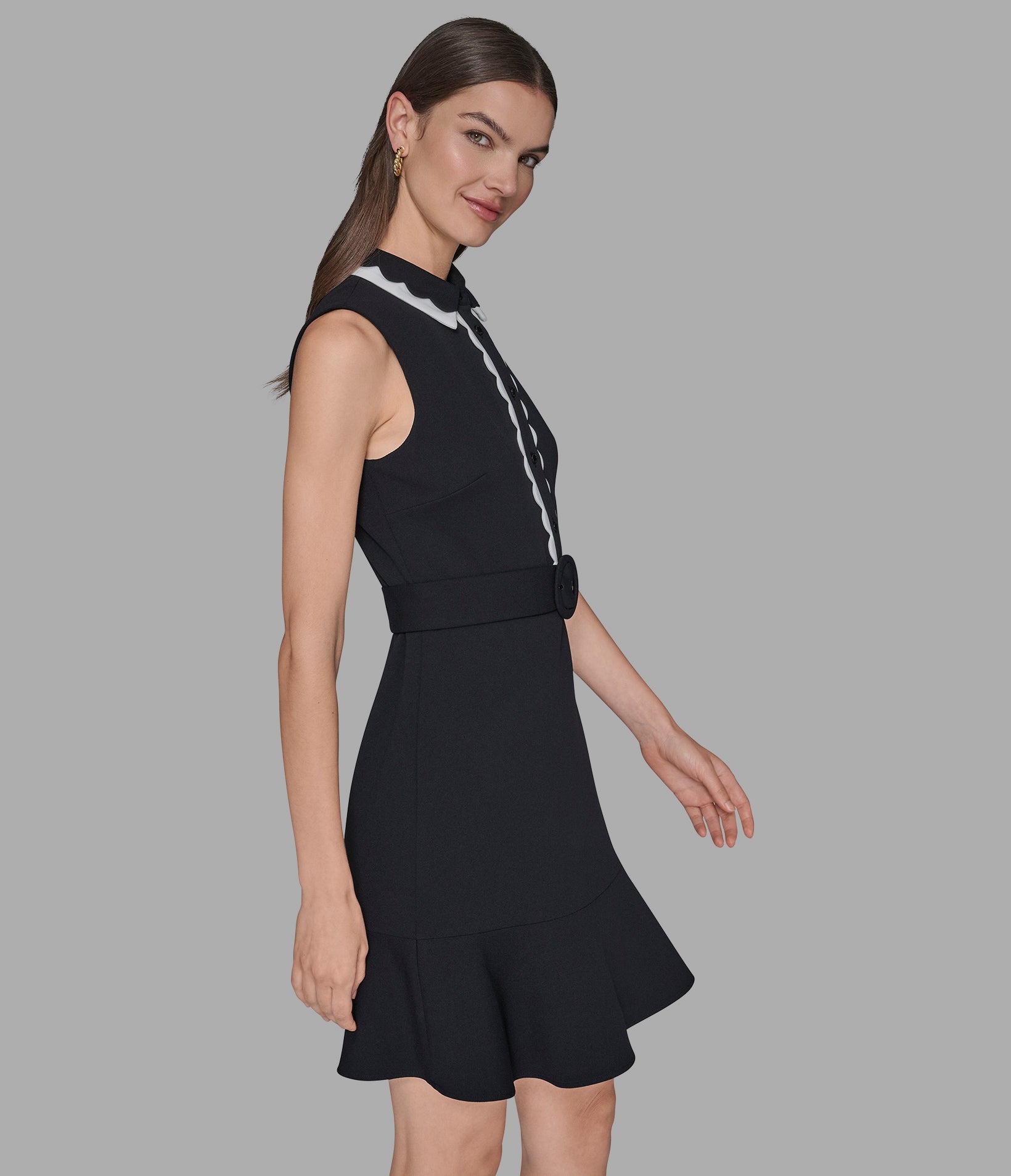 SCUBA CREPE A-LINE DRESS WITH SCALLOP TRIM VIEW 3 SCUBA CREPE A-LINE DRESS WITH SCALLOP TRIM VIEW 3
