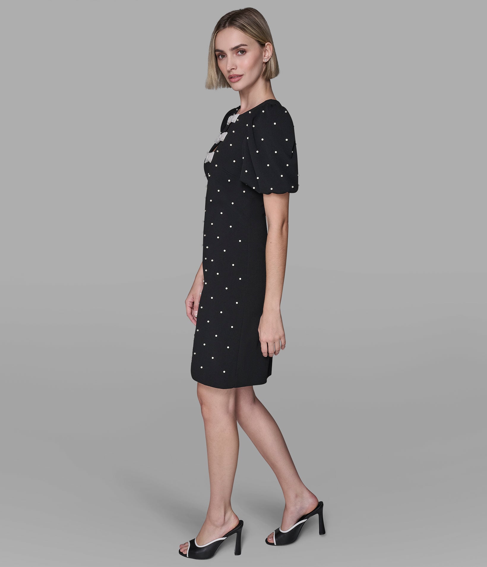 SCUBA CREPE SHEATH DRESS WITH PEARL DETAILS VIEW 3 | Women's Dresses & Jumpsuits SCUBA CREPE SHEATH DRESS WITH PEARL DETAILS VIEW 3 | Women's Dresses & Jumpsuits