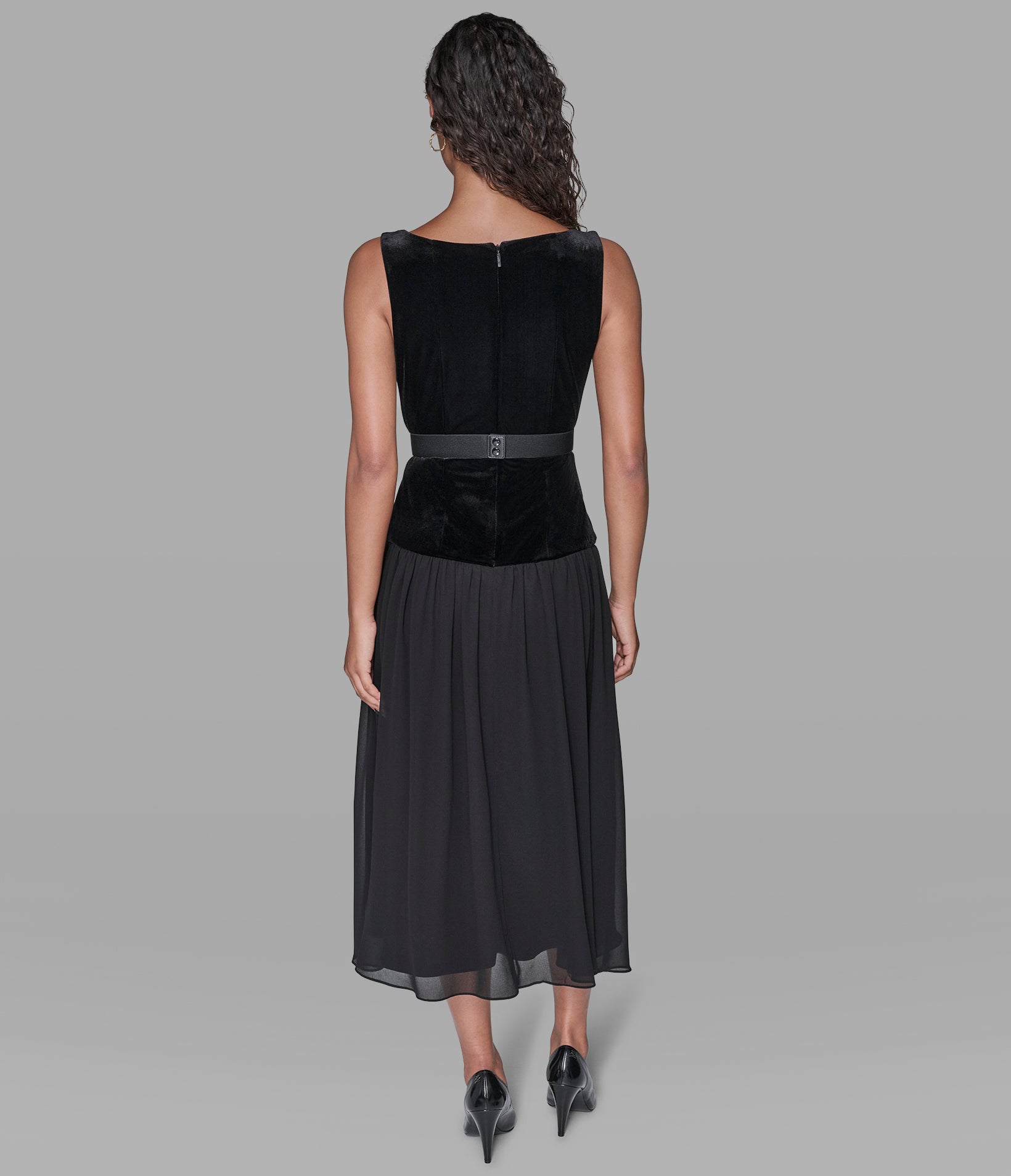 VELVET AND CHIFFON BELTED MIDI DRESS View 2 | Best Sellers Shop VELVET AND CHIFFON BELTED MIDI DRESS View 2 | Best Sellers Shop