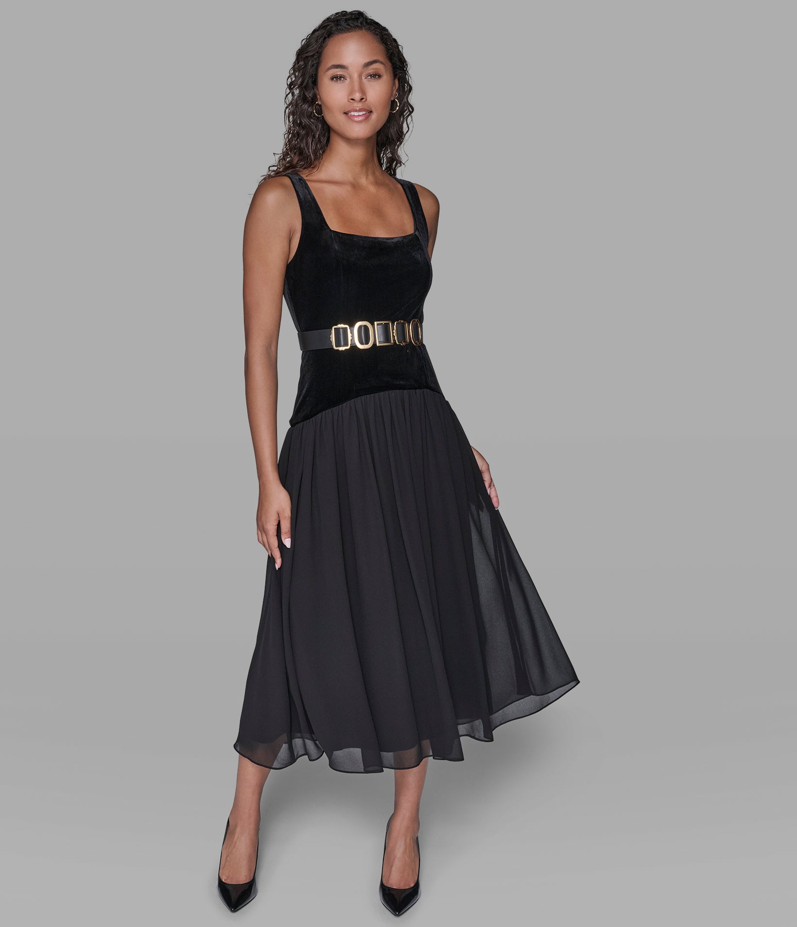 VELVET AND CHIFFON BELTED MIDI DRESS View 1 | Best Sellers Shop VELVET AND CHIFFON BELTED MIDI DRESS View 1 | Best Sellers Shop