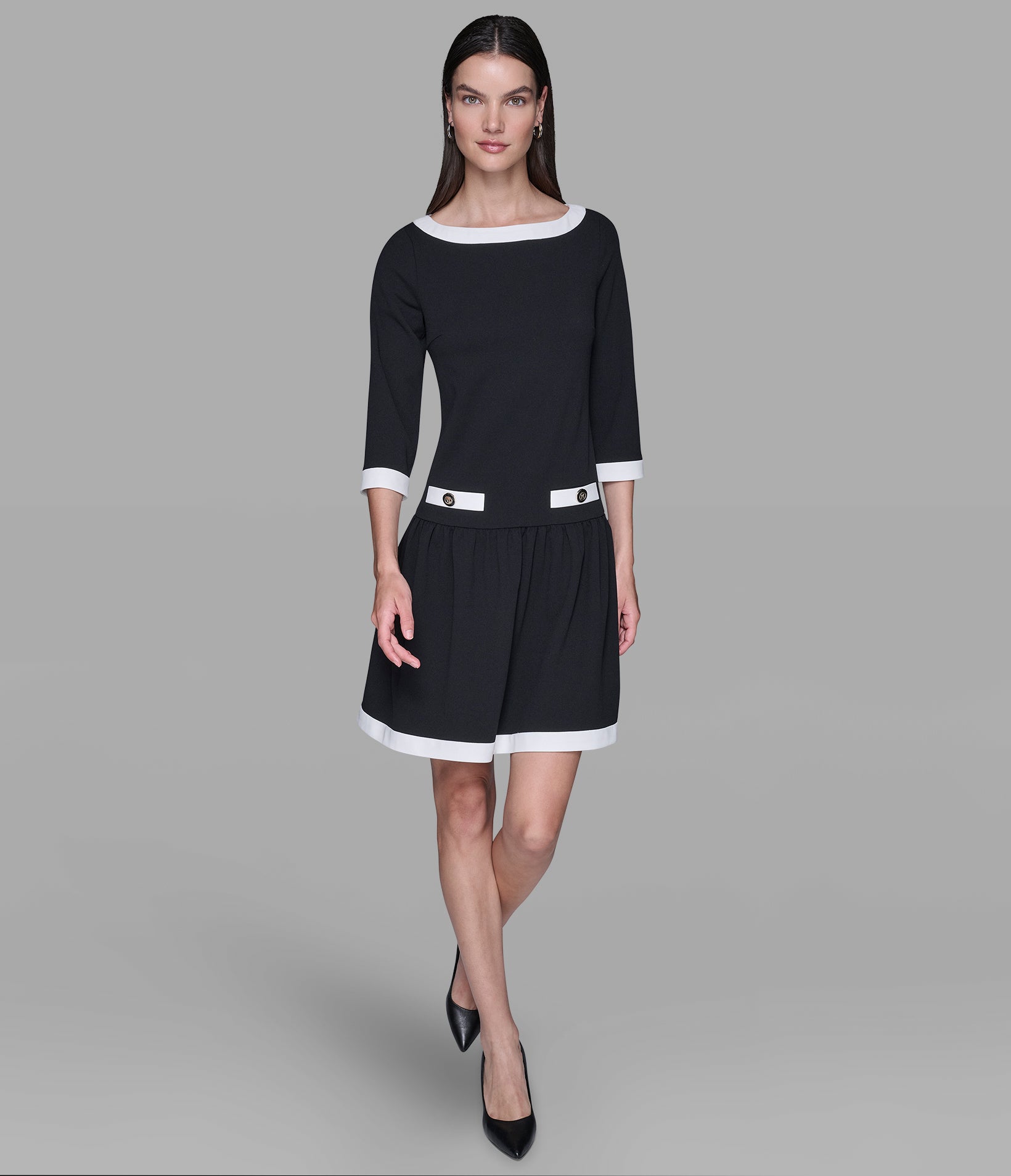 SCUBA CREPE A-LINE DRESS WITH CONTRAST TRIM VIEW 4 | Women's Sale SCUBA CREPE A-LINE DRESS WITH CONTRAST TRIM VIEW 4 | Women's Sale