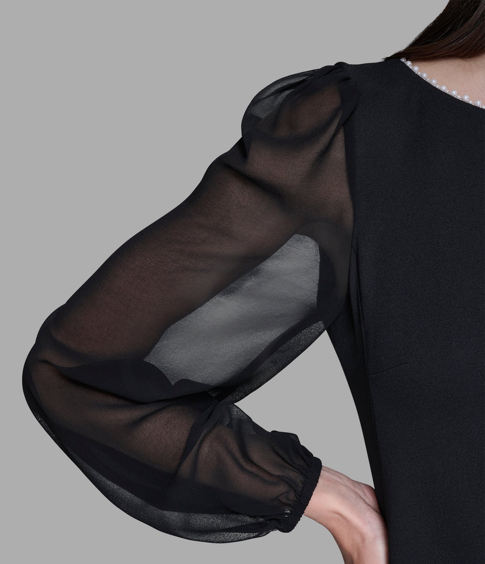 SCUBA CREPE DRESS WITH CHIFFON SLEEVE VIEW 5 | Women's Dresses & Jumpsuits SCUBA CREPE DRESS WITH CHIFFON SLEEVE VIEW 5 | Women's Dresses & Jumpsuits