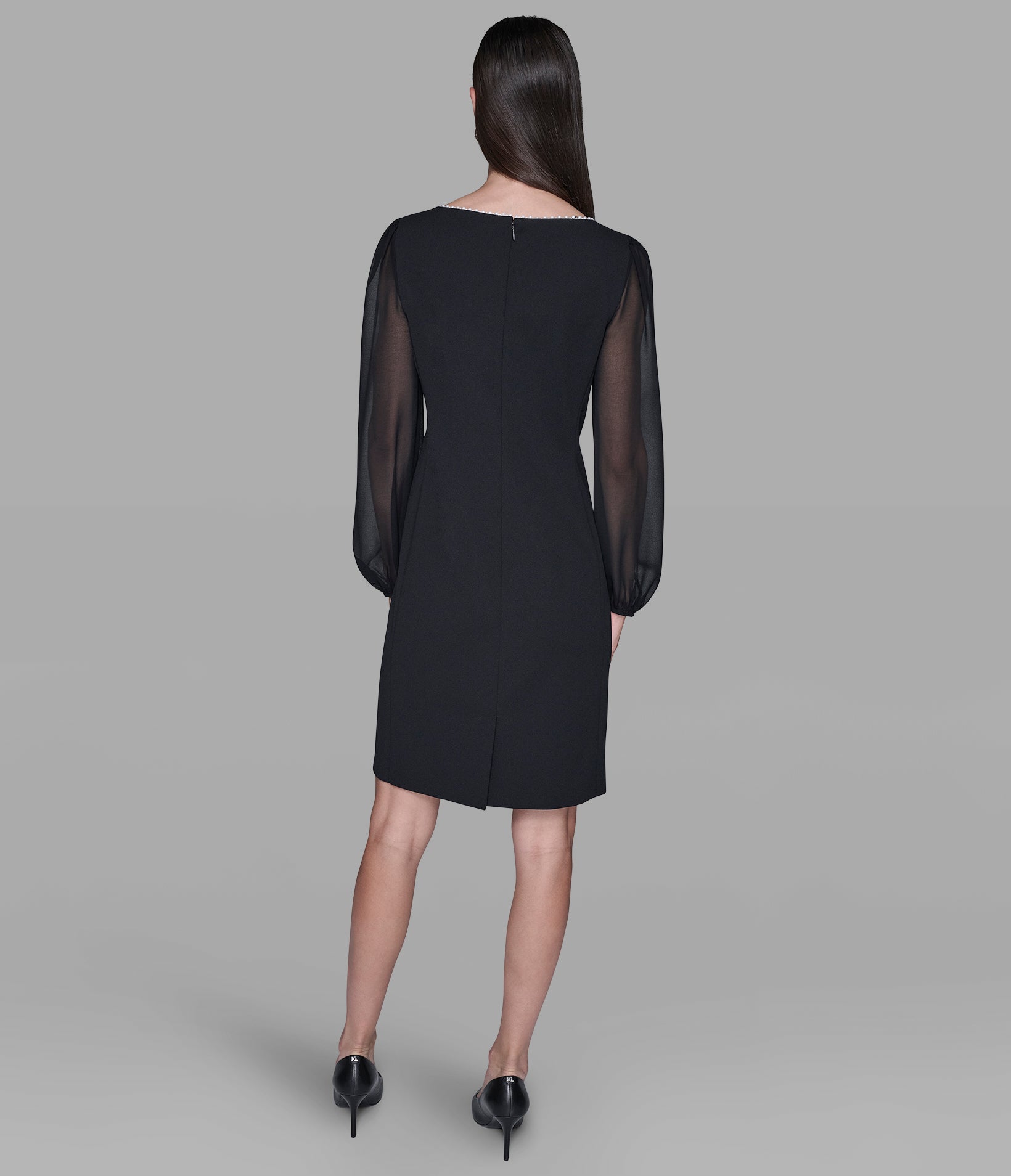 SCUBA CREPE DRESS WITH CHIFFON SLEEVE View 2 | Women's Dresses & Jumpsuits SCUBA CREPE DRESS WITH CHIFFON SLEEVE View 2 | Women's Dresses & Jumpsuits