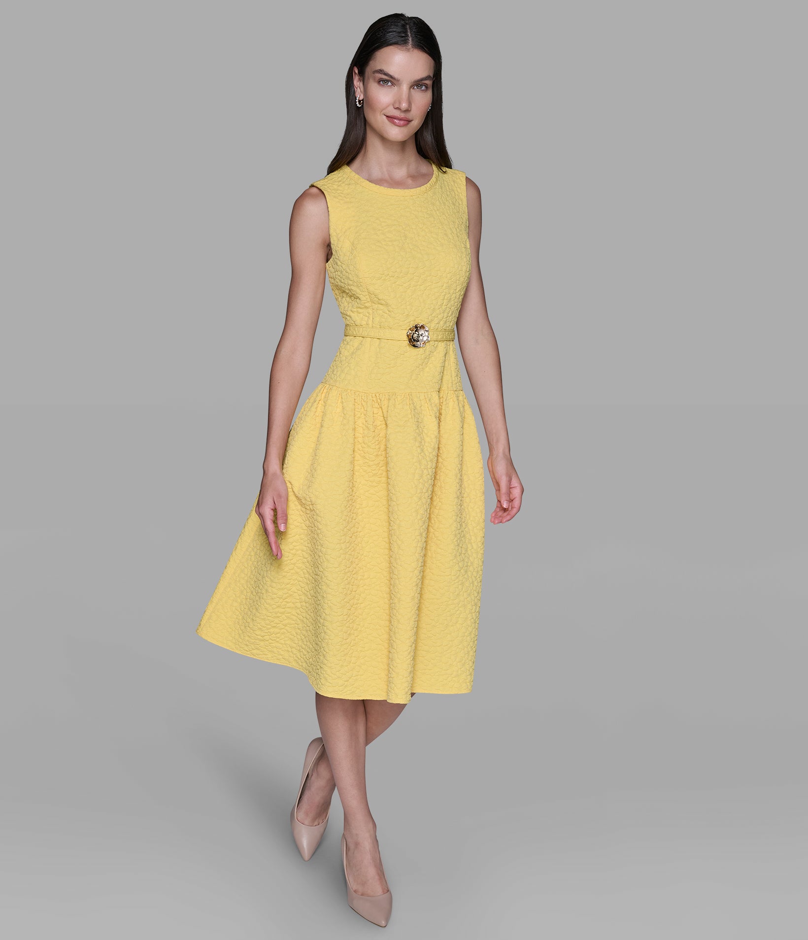 FLORAL JACQUARD A-LINE DRESS WITH FLOWER BELT VIEW 4 | Women's Dresses & Jumpsuits FLORAL JACQUARD A-LINE DRESS WITH FLOWER BELT VIEW 4 | Women's Dresses & Jumpsuits