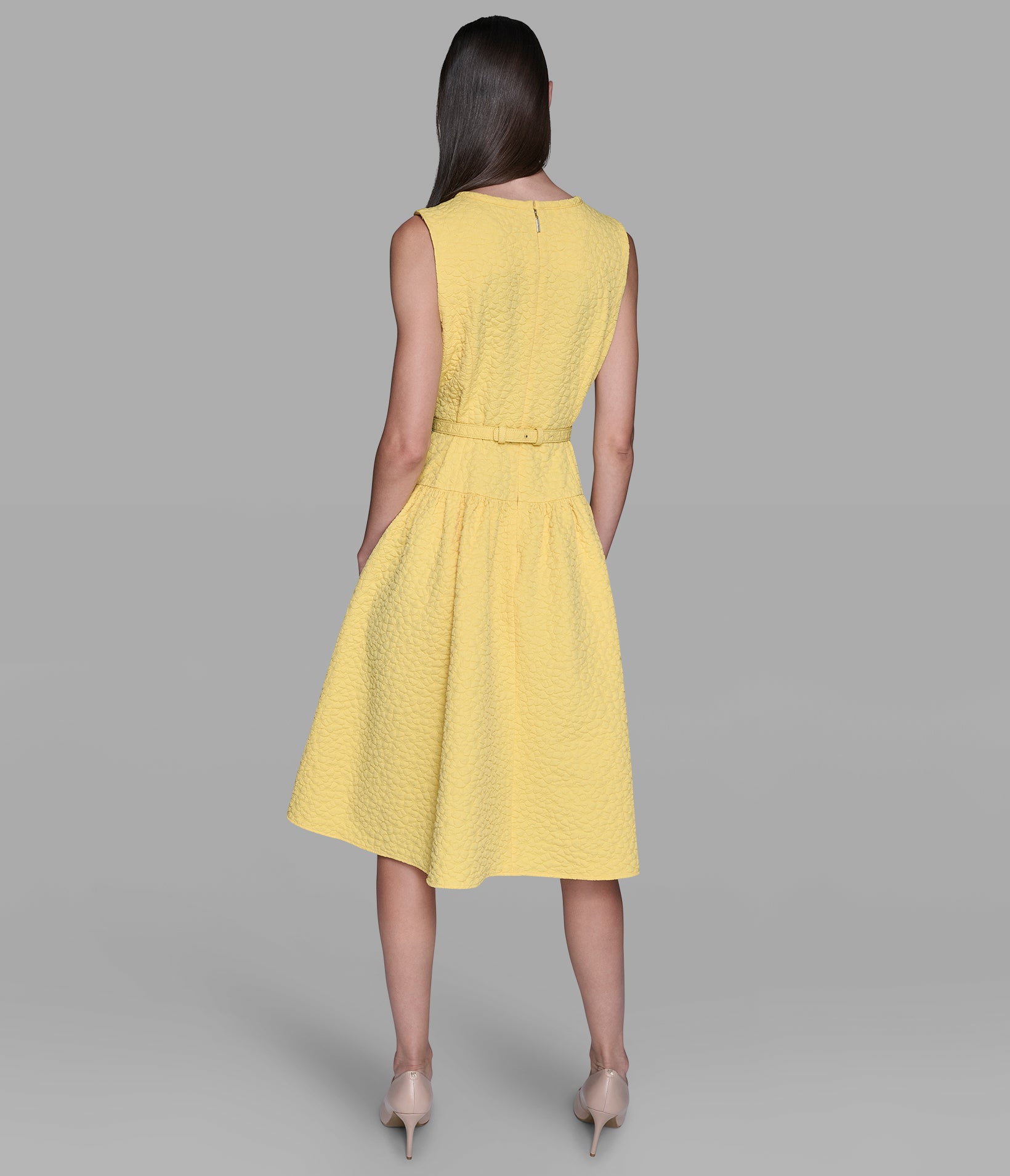 FLORAL JACQUARD A-LINE DRESS WITH FLOWER BELT View 2 | Women's Dresses & Jumpsuits FLORAL JACQUARD A-LINE DRESS WITH FLOWER BELT View 2 | Women's Dresses & Jumpsuits