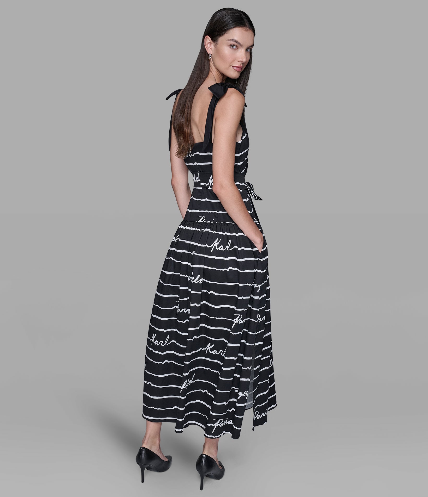 TIE-SHOULDER LOGO SCRIPT MIDI DRESS View 2 | New Women's Clothing TIE-SHOULDER LOGO SCRIPT MIDI DRESS View 2 | New Women's Clothing