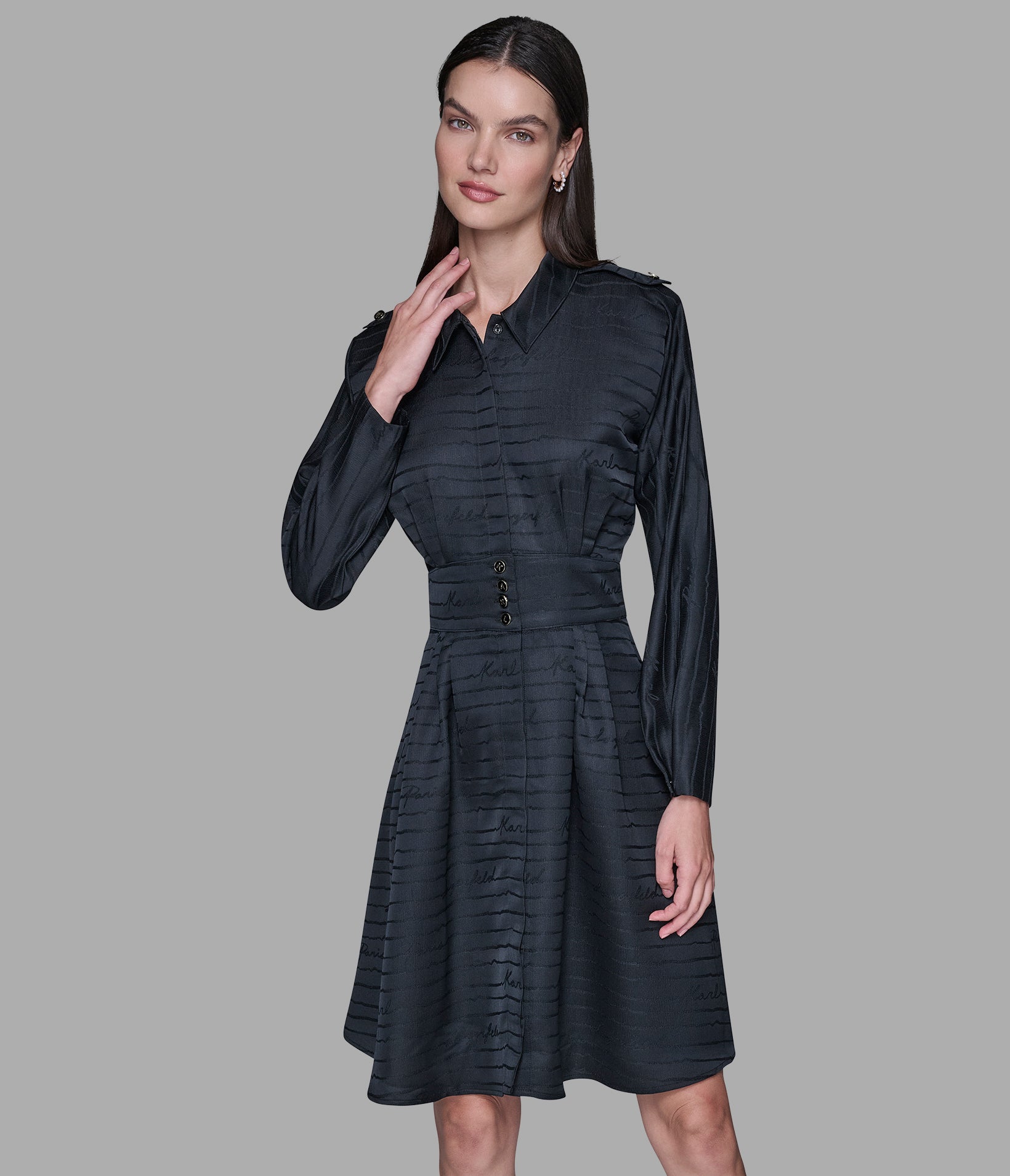 SILKY JACQUARD KARL BUTTON SHIRT DRESS View 1 | Women's Sale SILKY JACQUARD KARL BUTTON SHIRT DRESS View 1 | Women's Sale