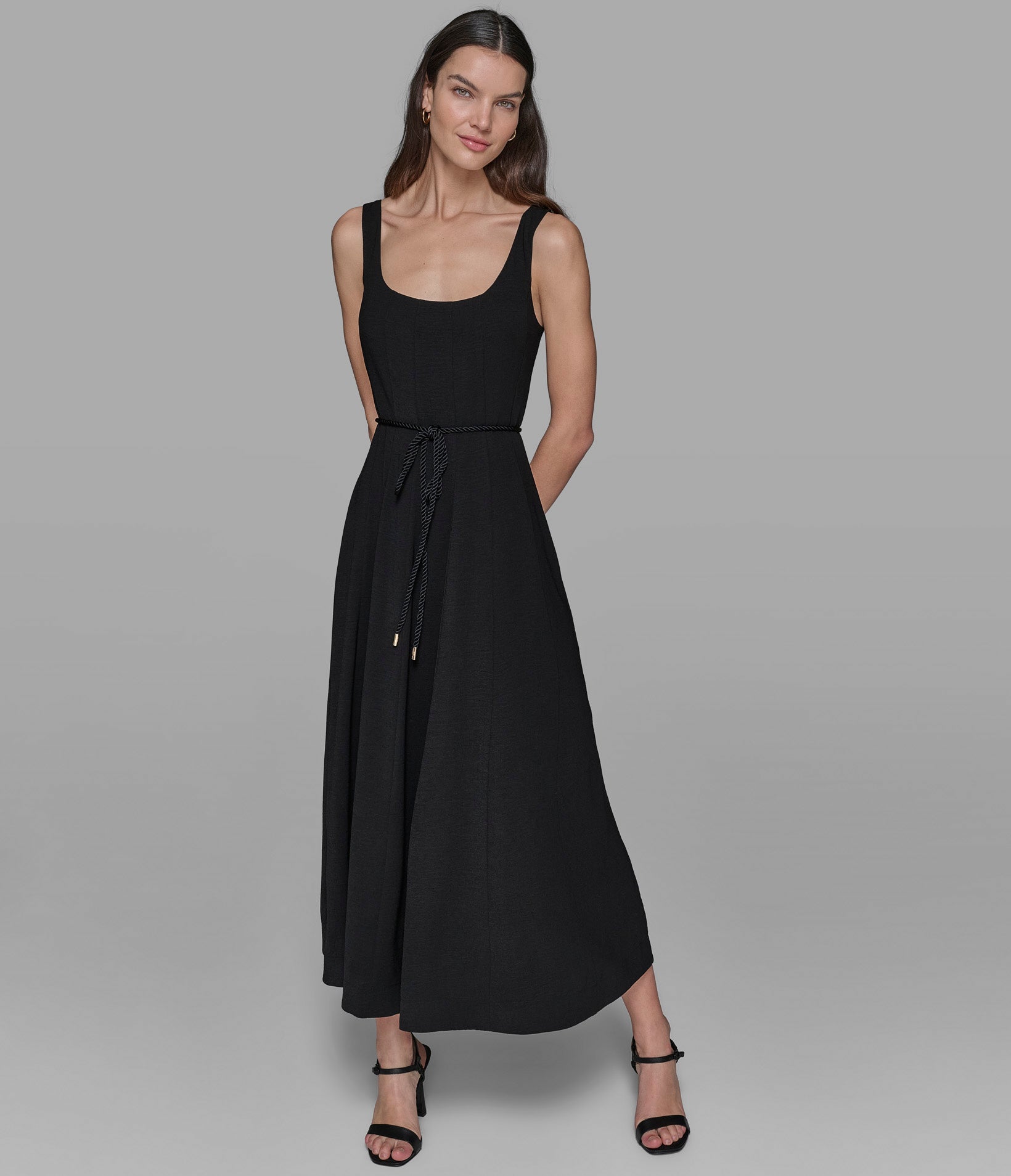 SLEEVELESS BELTED TEA LENGTH DRESS VIEW 4 SLEEVELESS BELTED TEA LENGTH DRESS VIEW 4