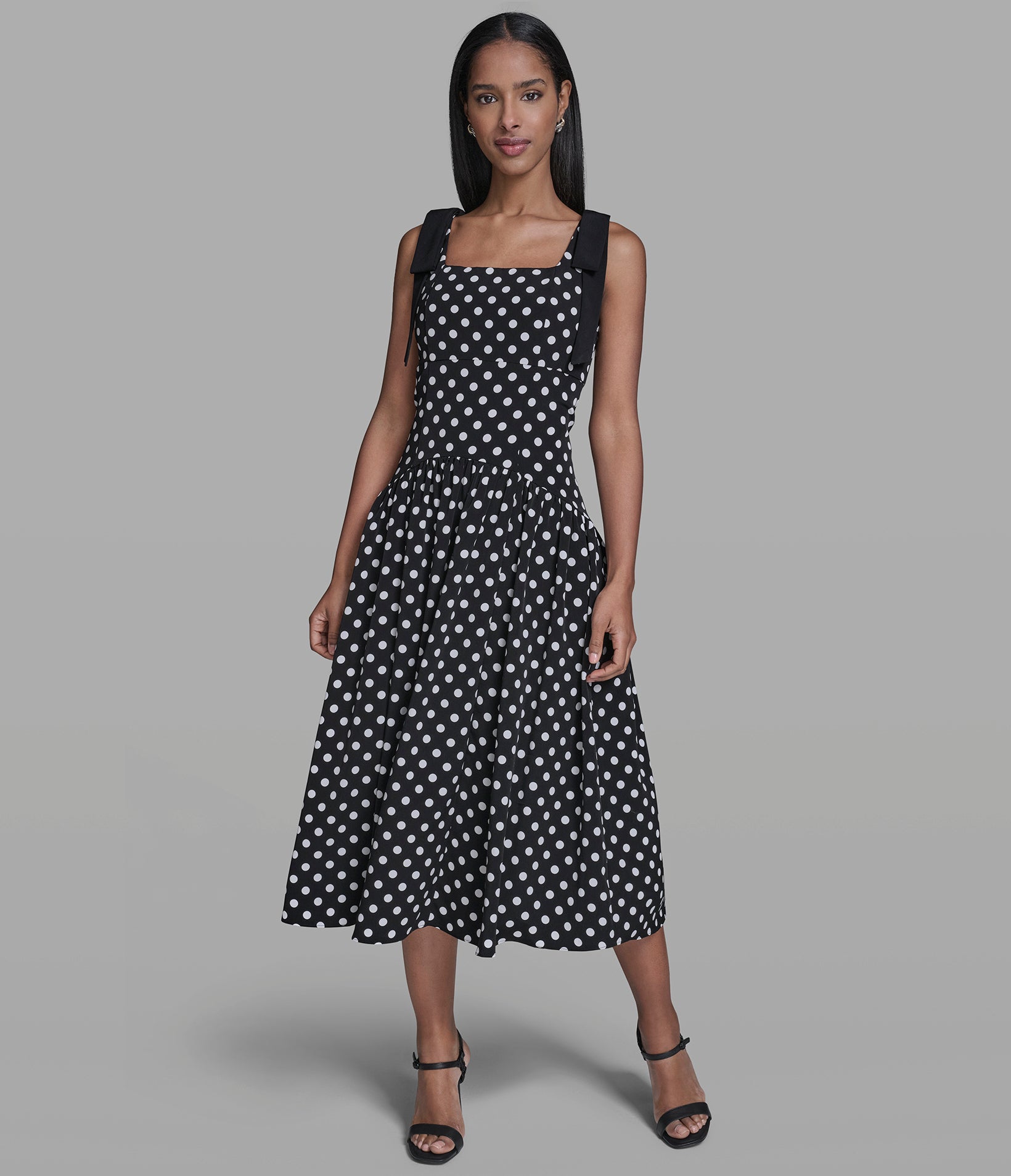 BOW STRAP POLKA DOT MIDI DRESS View 1 | New Women's Clothing BOW STRAP POLKA DOT MIDI DRESS View 1 | New Women's Clothing