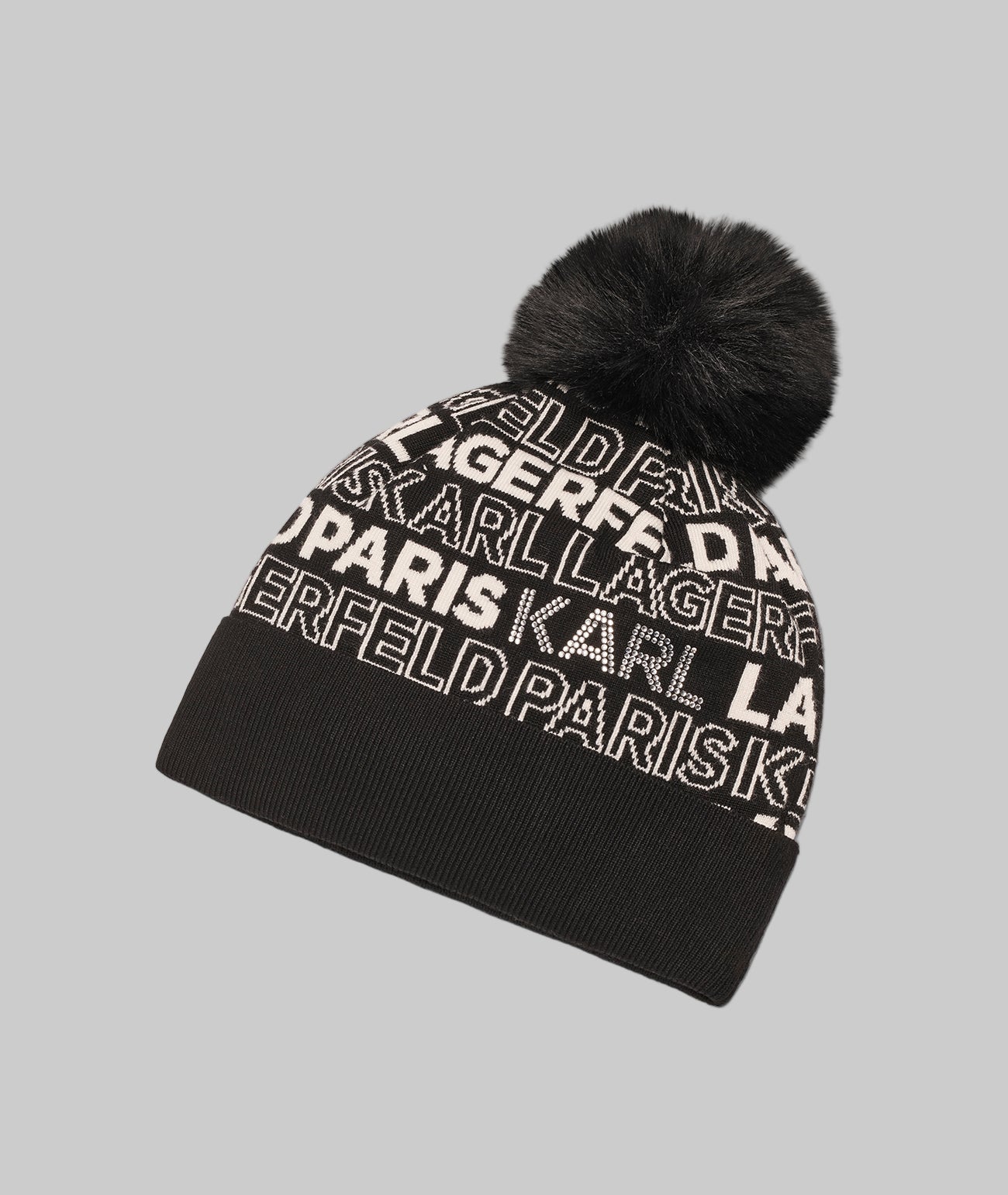 KLP LOGO STUD FAUX FUR POM HAT View 2 | Women's Accessories KLP LOGO STUD FAUX FUR POM HAT View 2 | Women's Accessories