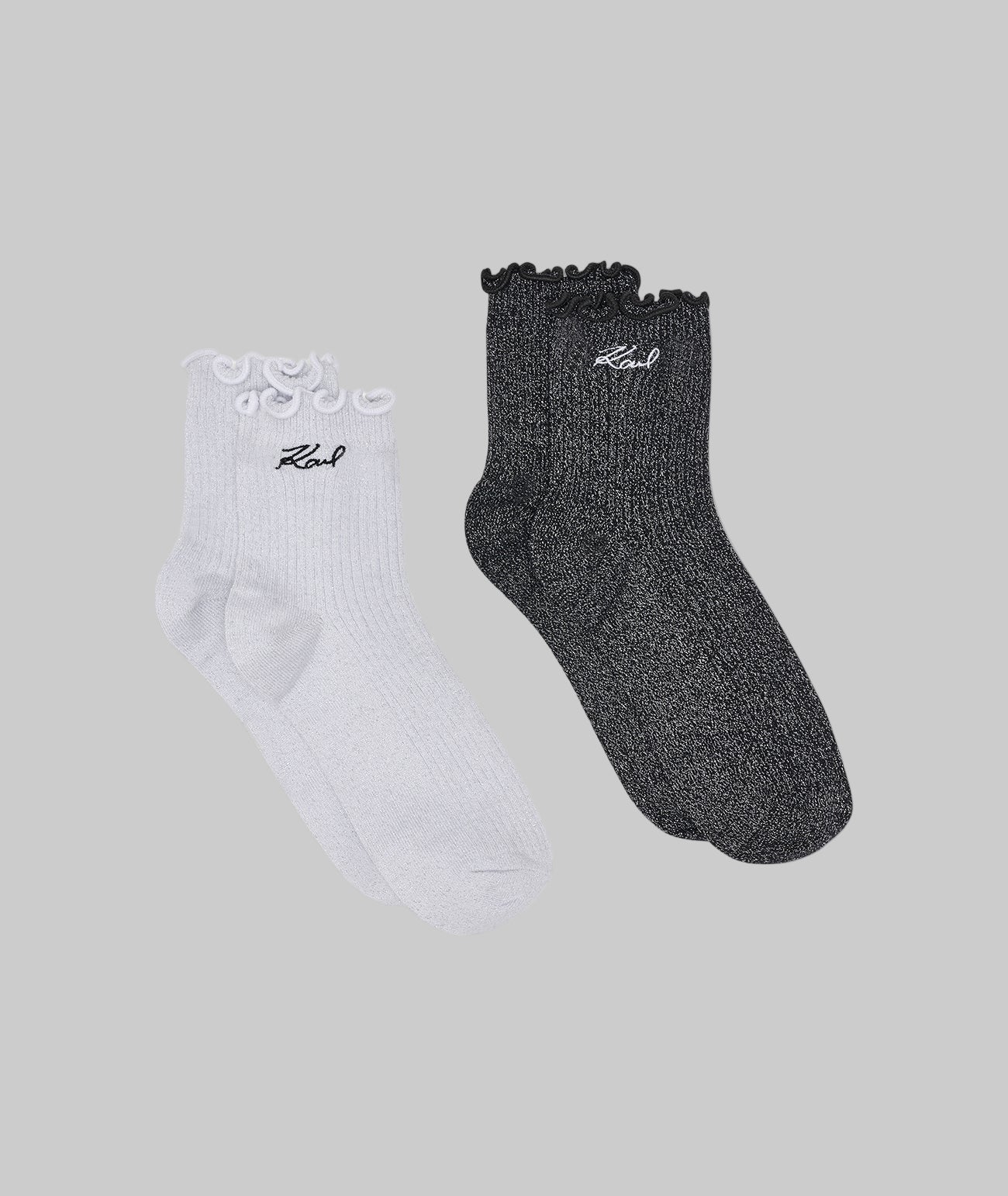 EMBROIDERED SCRIPT LOGO RUFFLE ANKLE SOCKS 2-PACK View 2 | Women's Accessories EMBROIDERED SCRIPT LOGO RUFFLE ANKLE SOCKS 2-PACK View 2 | Women's Accessories