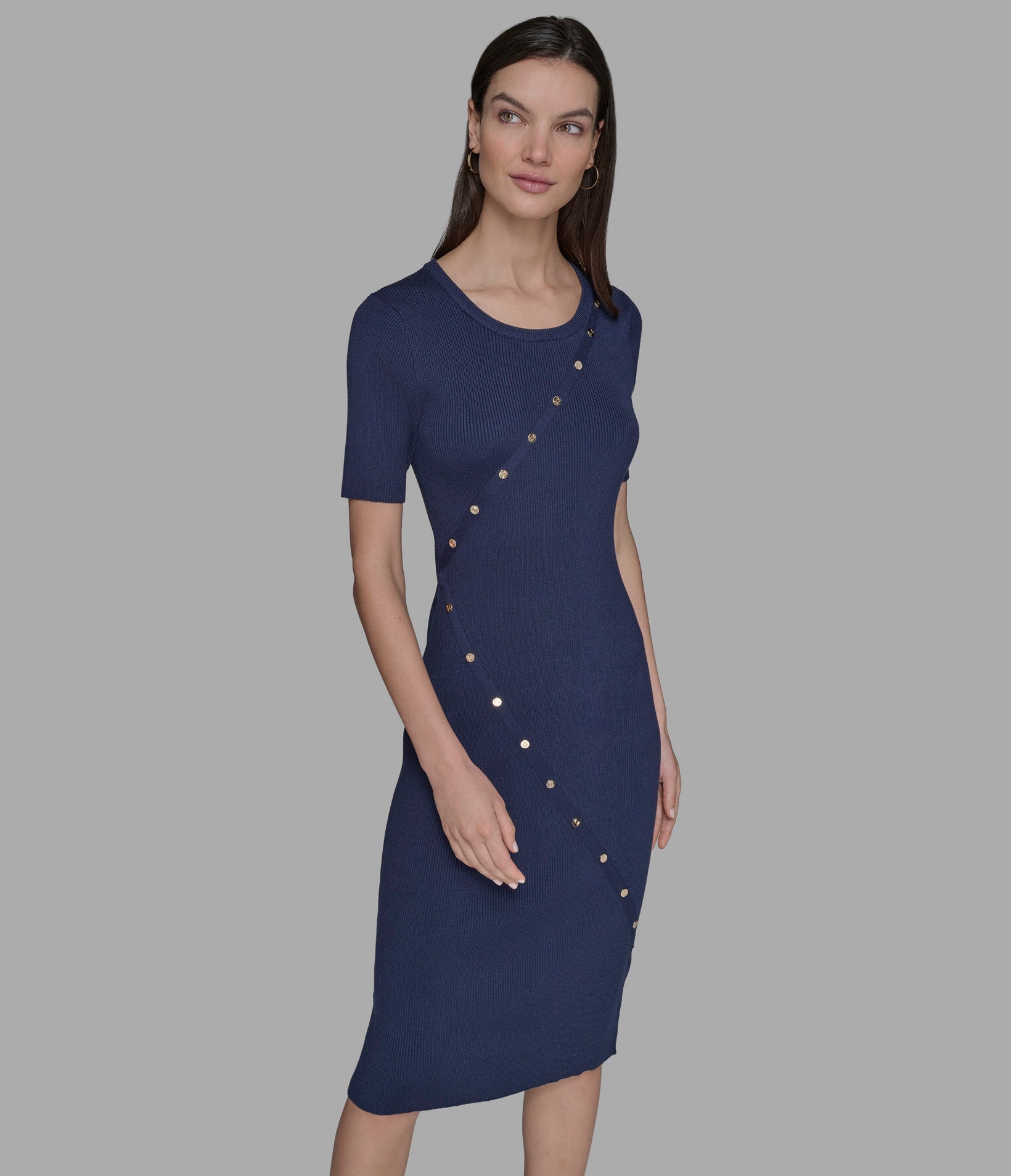 BUTTON-EMBELLISHED MIDI SWEATER DRESS View 1 | Products BUTTON-EMBELLISHED MIDI SWEATER DRESS View 1 | Products