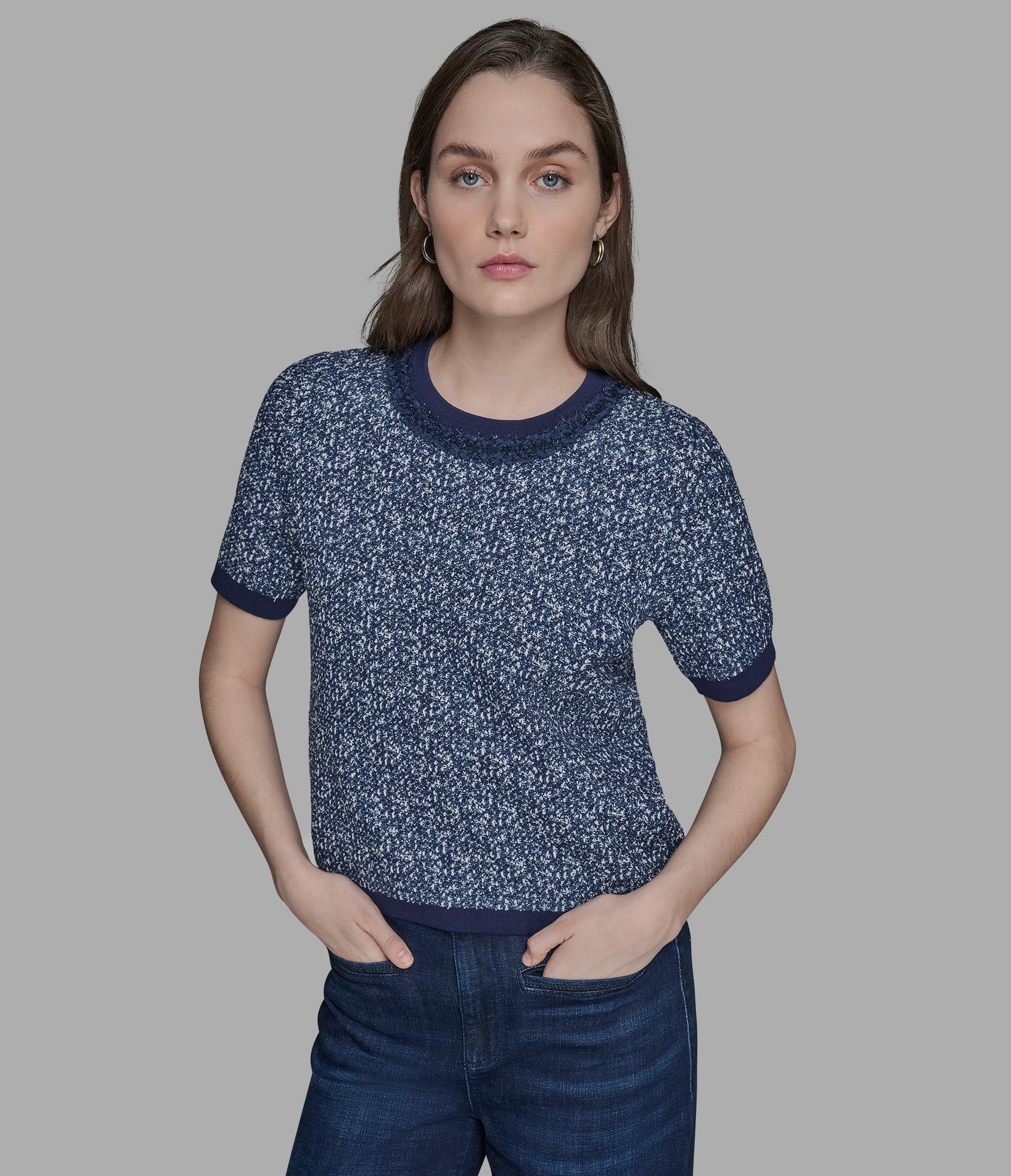 TWEED DENIM SWEATER View 1 | Gifts for Her TWEED DENIM SWEATER View 1 | Gifts for Her