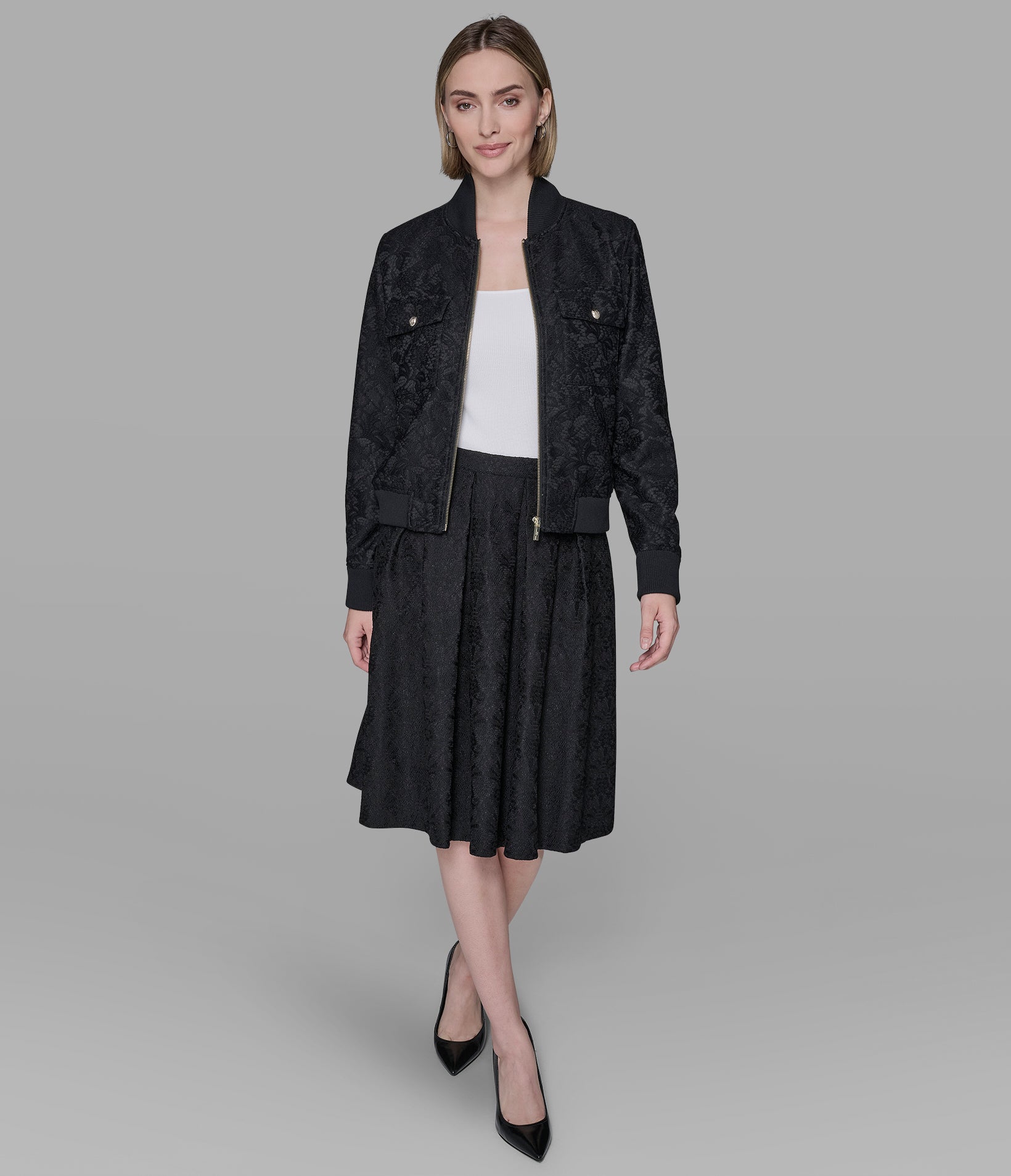 LACE SCUBA BOMBER JACKET VIEW 3 | Valentine's Day Shop LACE SCUBA BOMBER JACKET VIEW 3 | Valentine's Day Shop