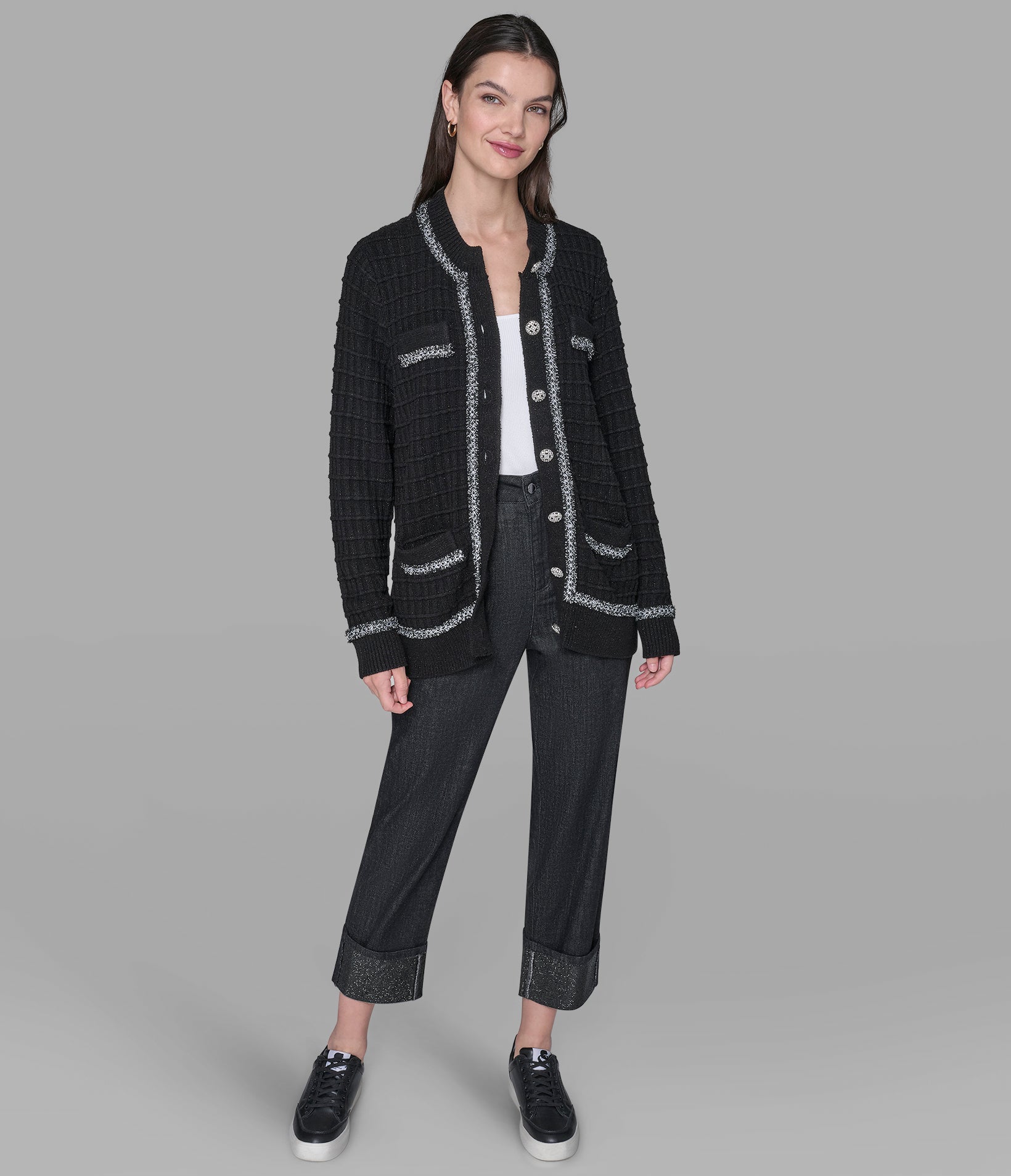 TWEED TRIM CARDIGAN VIEW 3 TWEED TRIM CARDIGAN VIEW 3