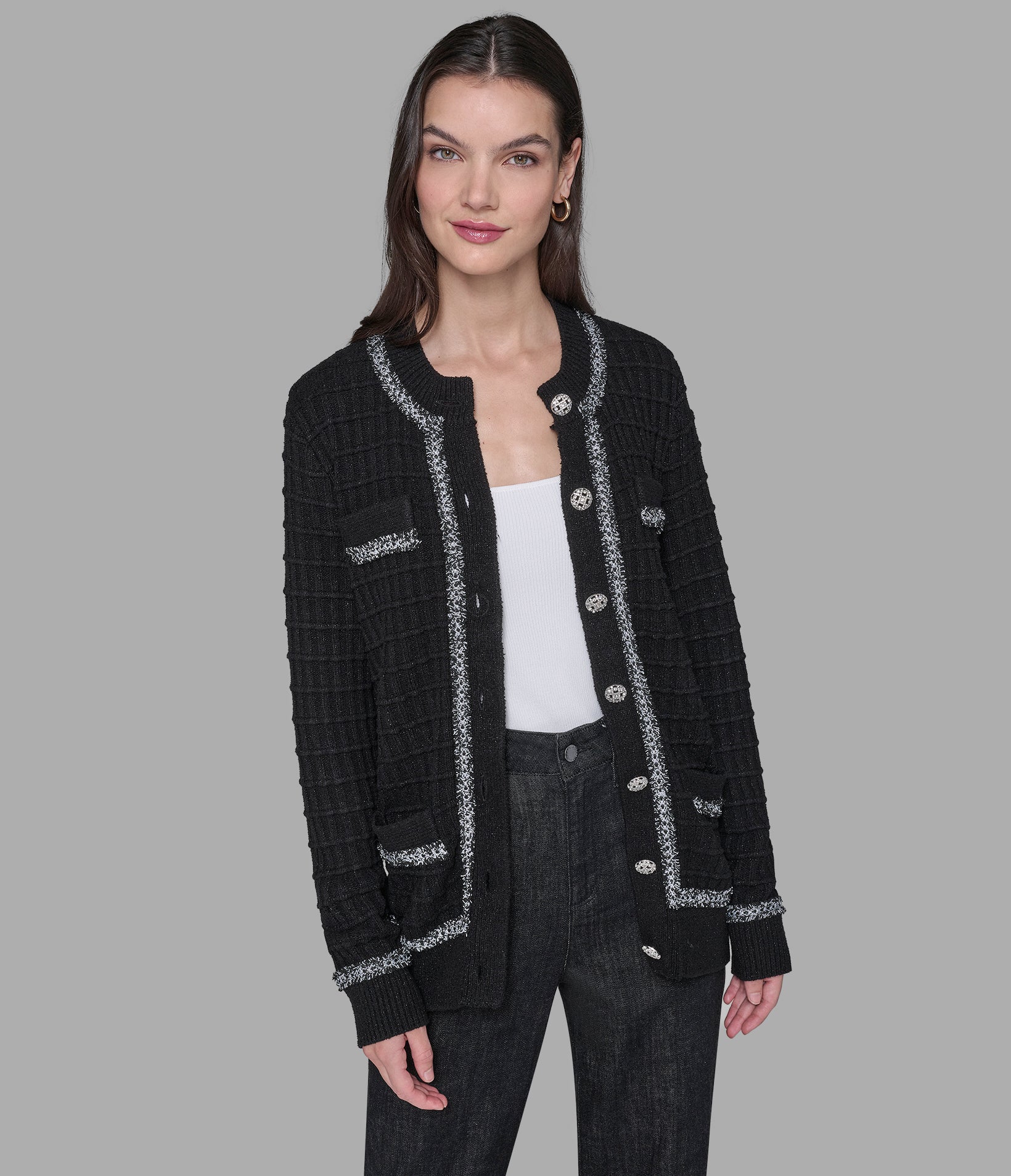 TWEED TRIM CARDIGAN View 1 | Women's Tops & Sweaters TWEED TRIM CARDIGAN View 1 | Women's Tops & Sweaters