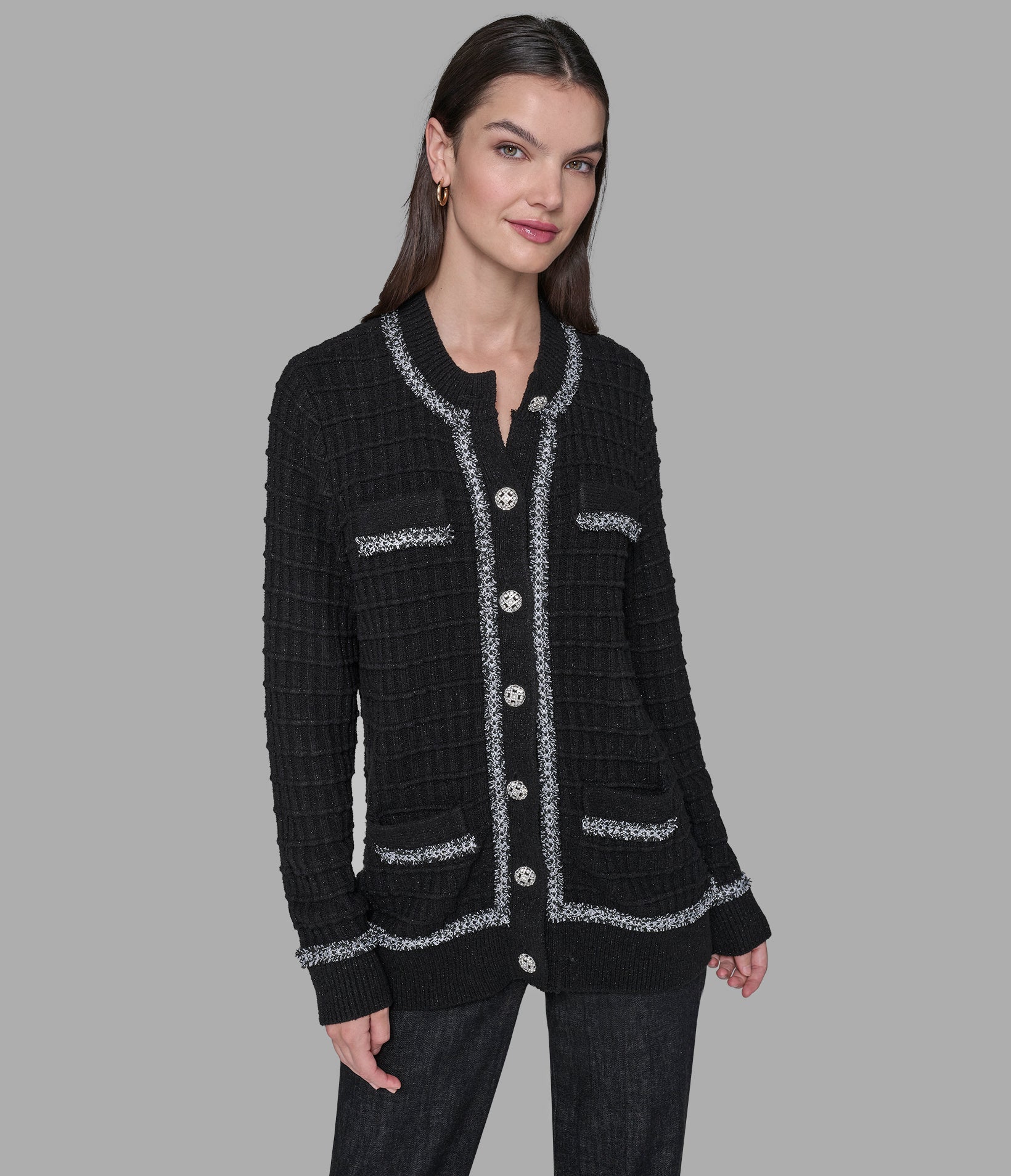 TWEED TRIM CARDIGAN VIEW 5 TWEED TRIM CARDIGAN VIEW 5