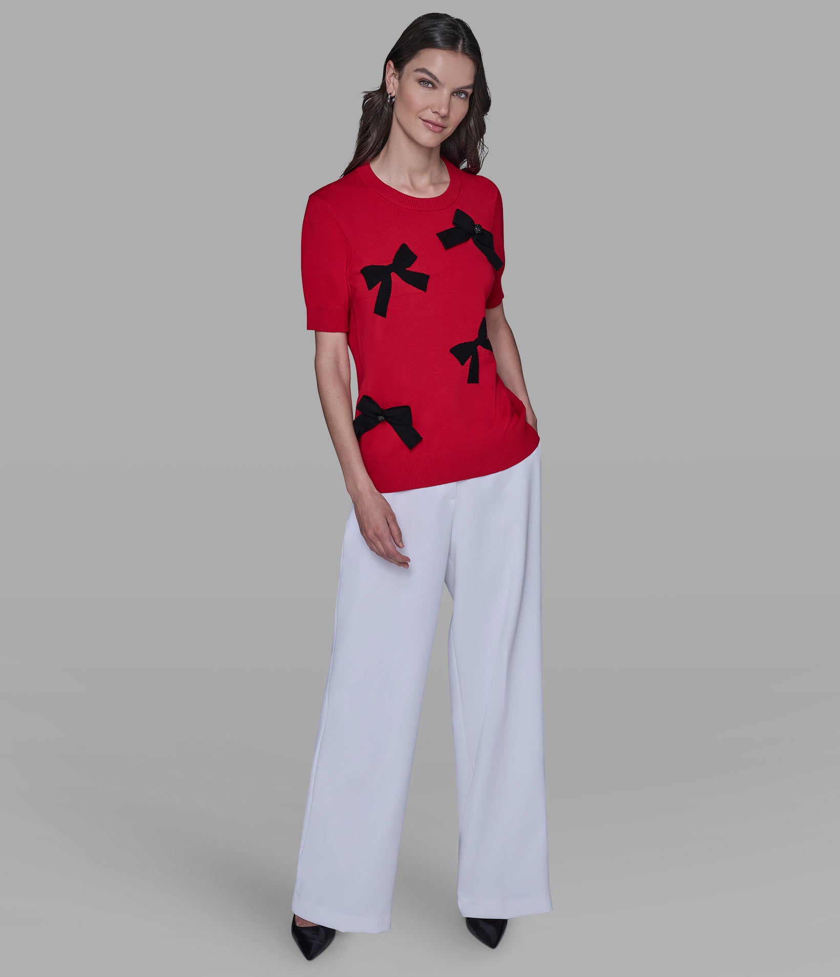 SHORT SLEEVE 3D BOWS SWEATER VIEW 4 SHORT SLEEVE 3D BOWS SWEATER VIEW 4