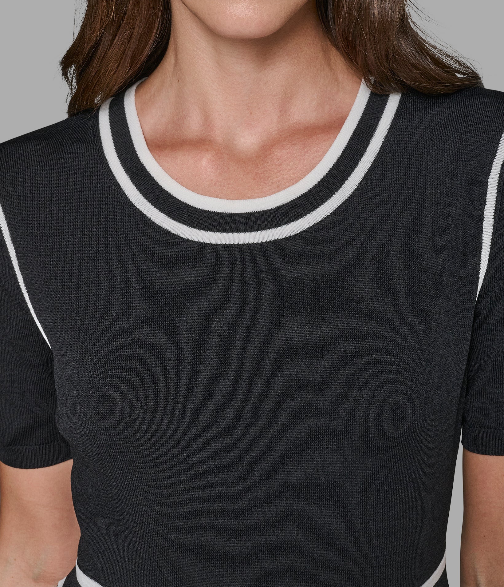 SHORT SLEEVE A-LINE SWEATER DRESS WITH CONTRAST TRIM VIEW 5 | Women's Dresses & Jumpsuits SHORT SLEEVE A-LINE SWEATER DRESS WITH CONTRAST TRIM VIEW 5 | Women's Dresses & Jumpsuits