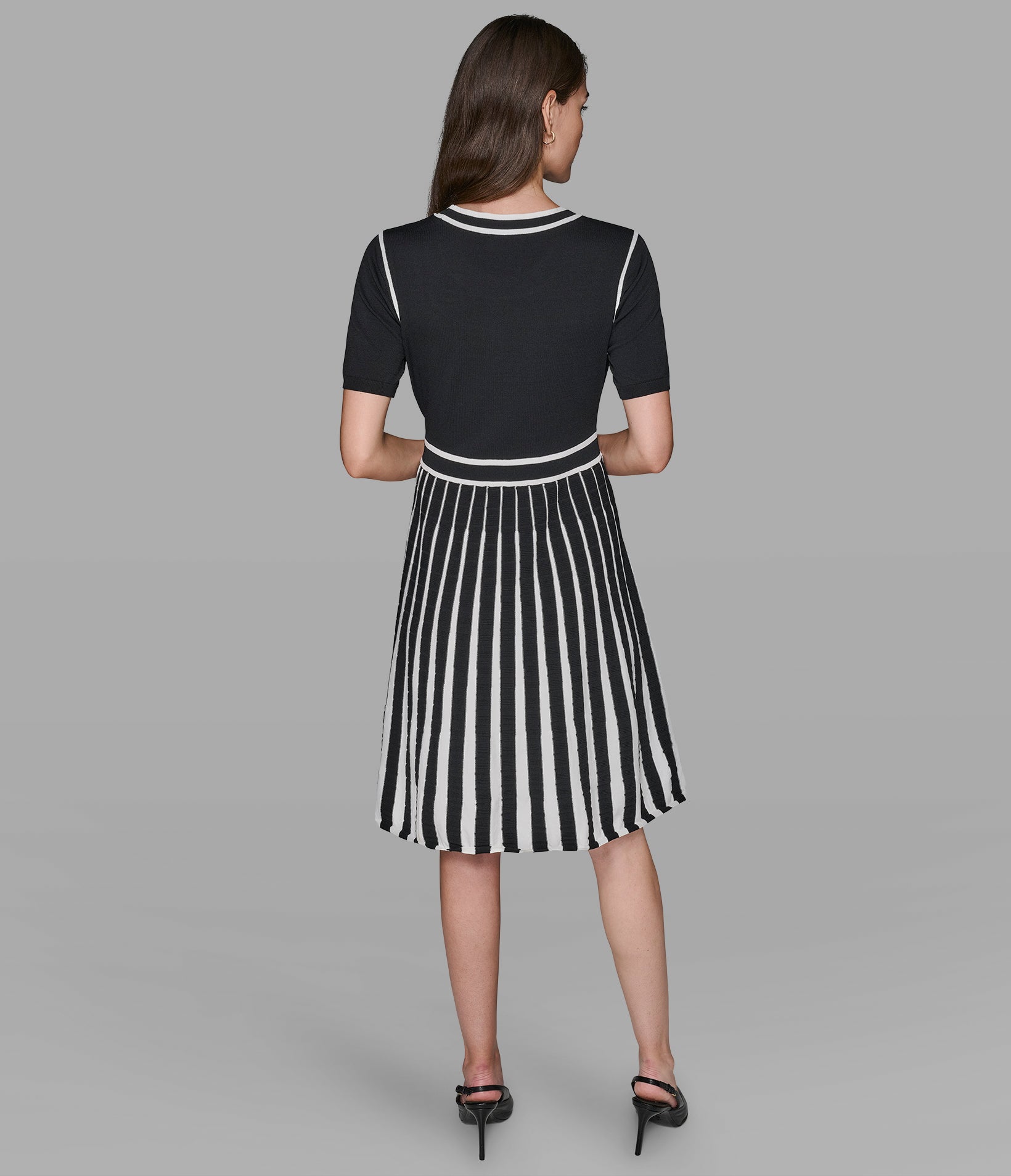 SHORT SLEEVE A-LINE SWEATER DRESS WITH CONTRAST TRIM View 2 | Women's Dresses & Jumpsuits SHORT SLEEVE A-LINE SWEATER DRESS WITH CONTRAST TRIM View 2 | Women's Dresses & Jumpsuits