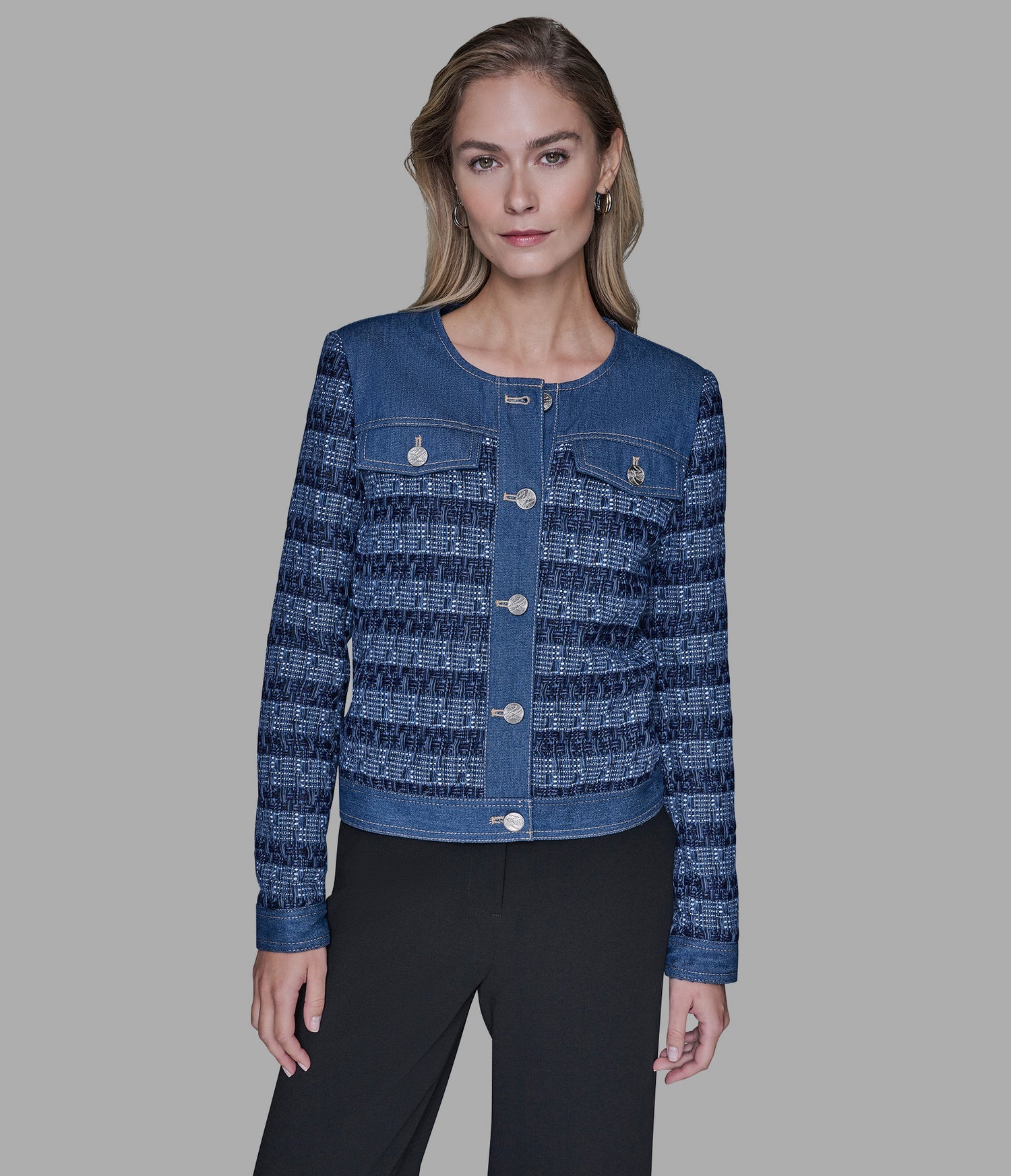 MIXED MEDIA TWEED DENIM JACKET View 1 | Women's Denim MIXED MEDIA TWEED DENIM JACKET View 1 | Women's Denim