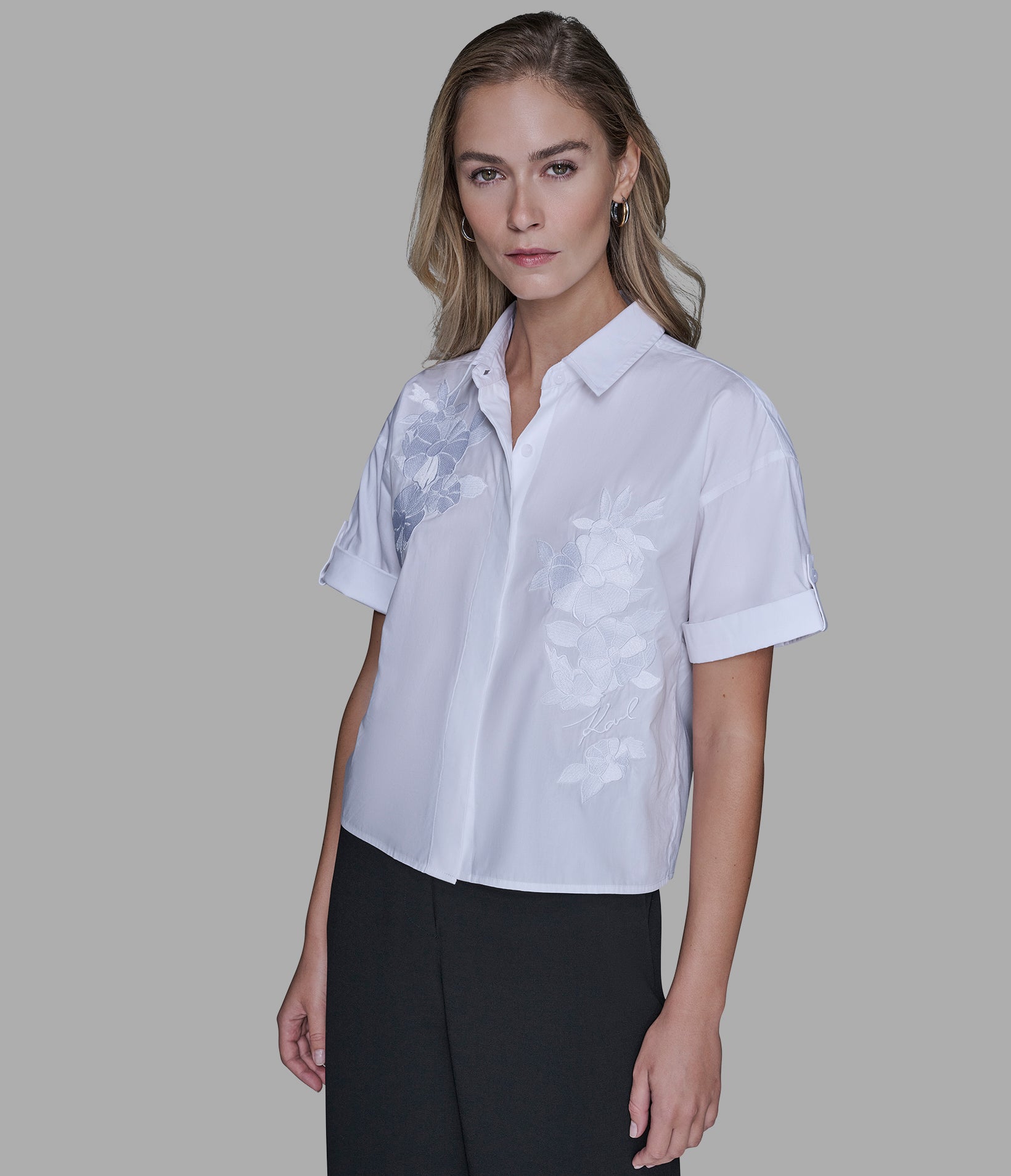 SHORT SLEEVE EMBROIDERED POPLIN SHIRT View 1 | Women's Sale SHORT SLEEVE EMBROIDERED POPLIN SHIRT View 1 | Women's Sale