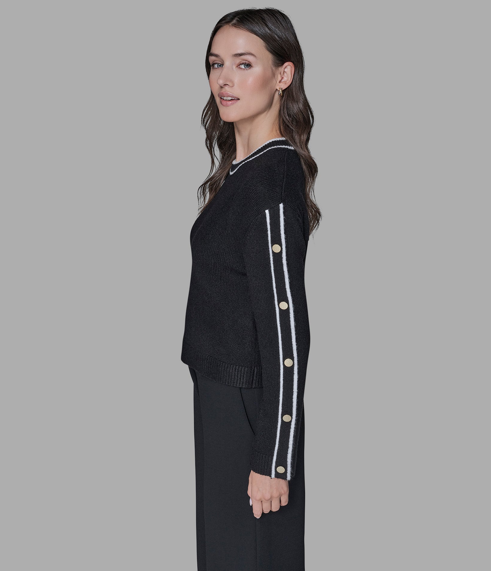 BUTTON SLEEVE PULLOVER SWEATER VIEW 3 BUTTON SLEEVE PULLOVER SWEATER VIEW 3