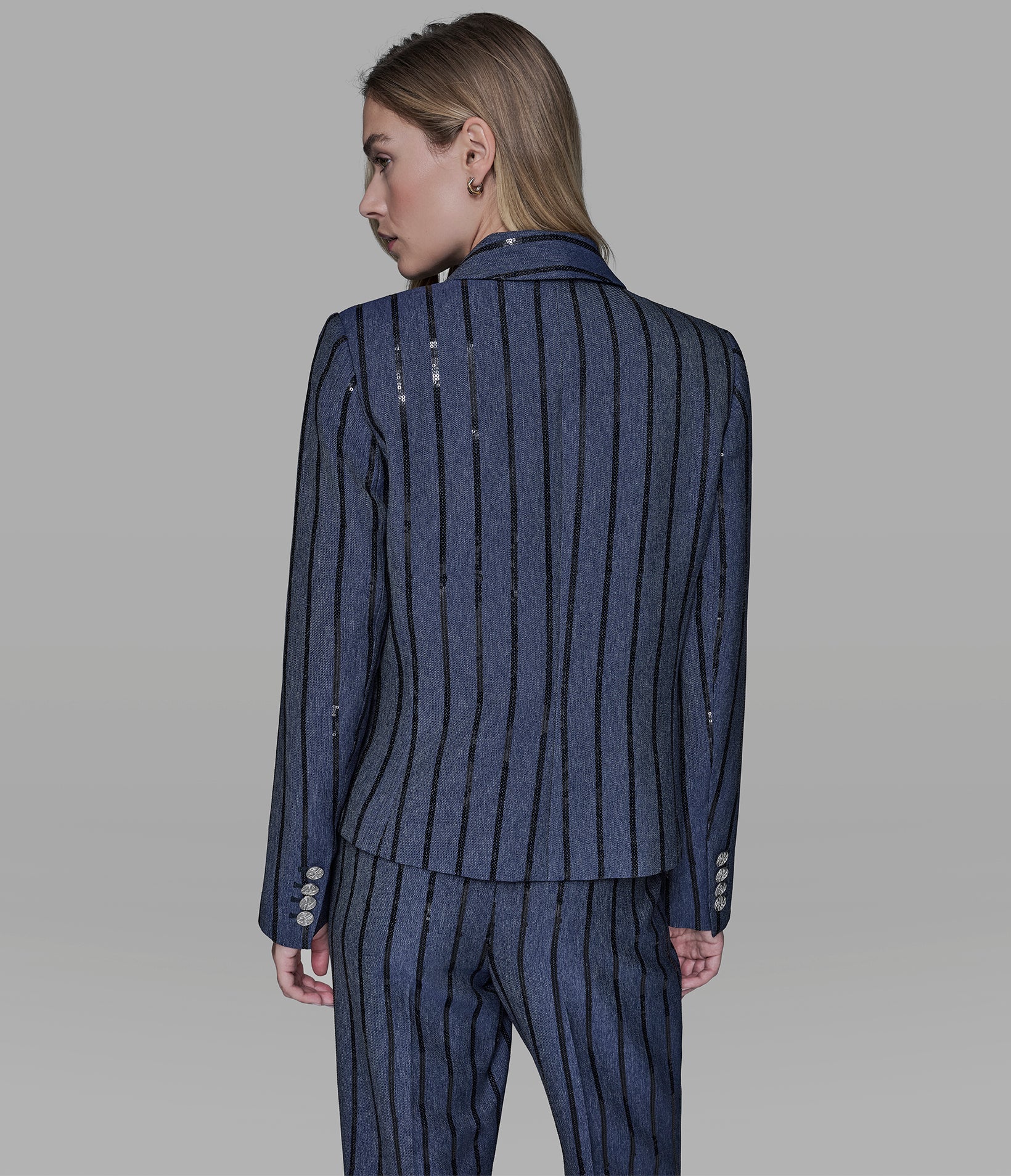 SEQUIN STRIPE DENIM BLAZER View 2 | Women's Denim SEQUIN STRIPE DENIM BLAZER View 2 | Women's Denim