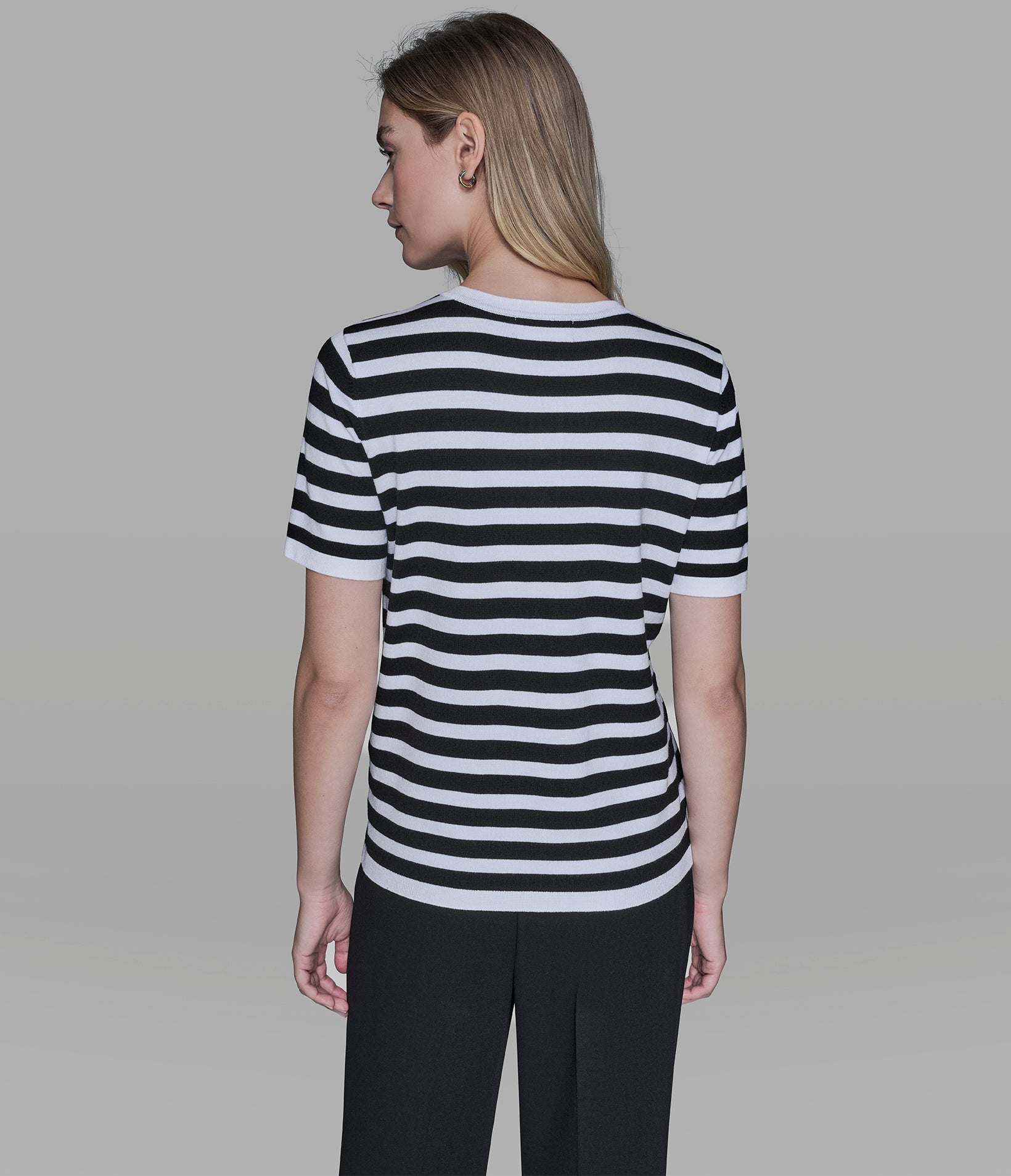 SHORT SLEEVE HENLEY STRIPED SWEATER View 2 | Women's Tops & Sweaters SHORT SLEEVE HENLEY STRIPED SWEATER View 2 | Women's Tops & Sweaters