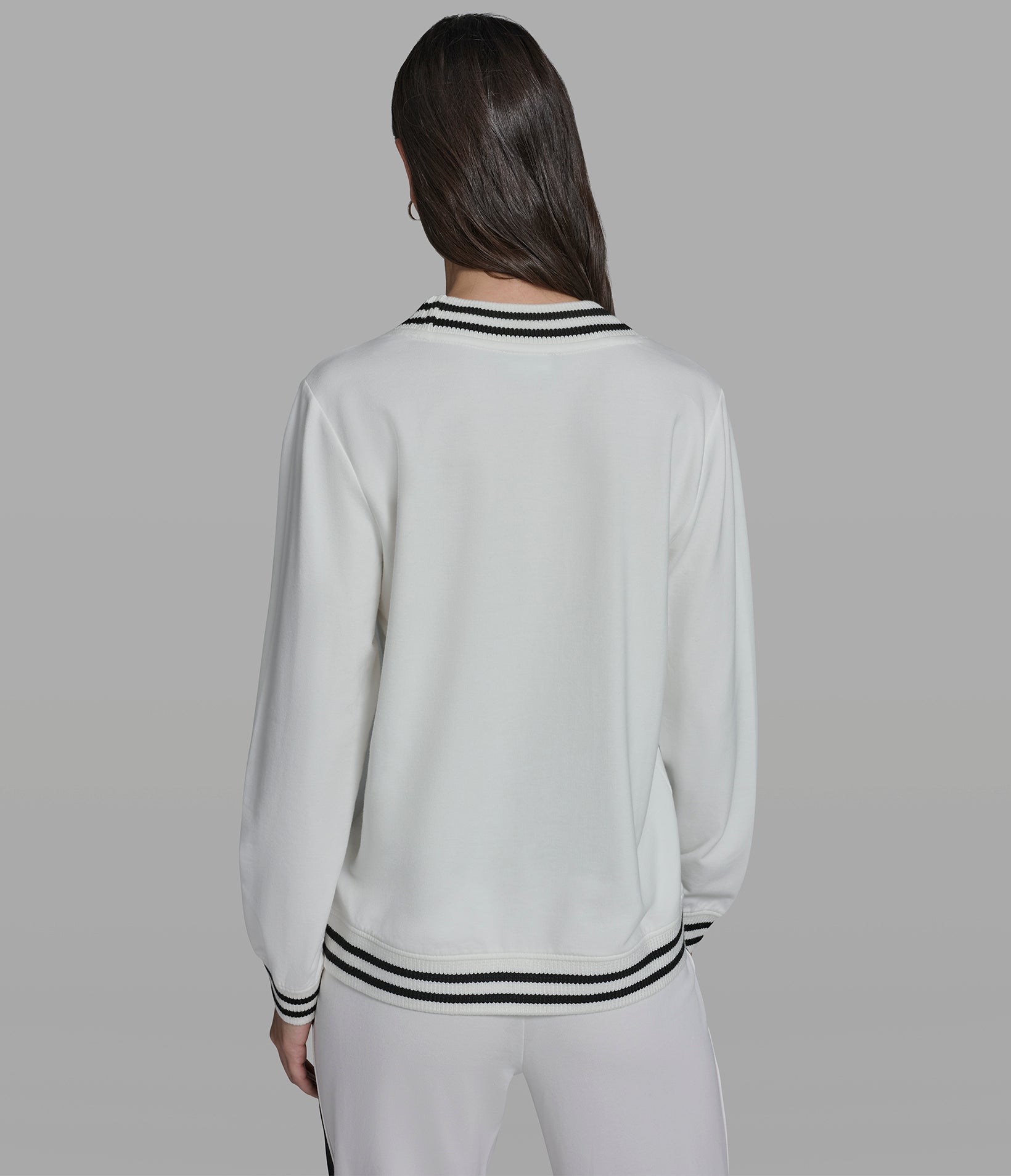 VARSITY PATCH VNECK SWEATSHIRT View 2 | Women's Clothing VARSITY PATCH VNECK SWEATSHIRT View 2 | Women's Clothing