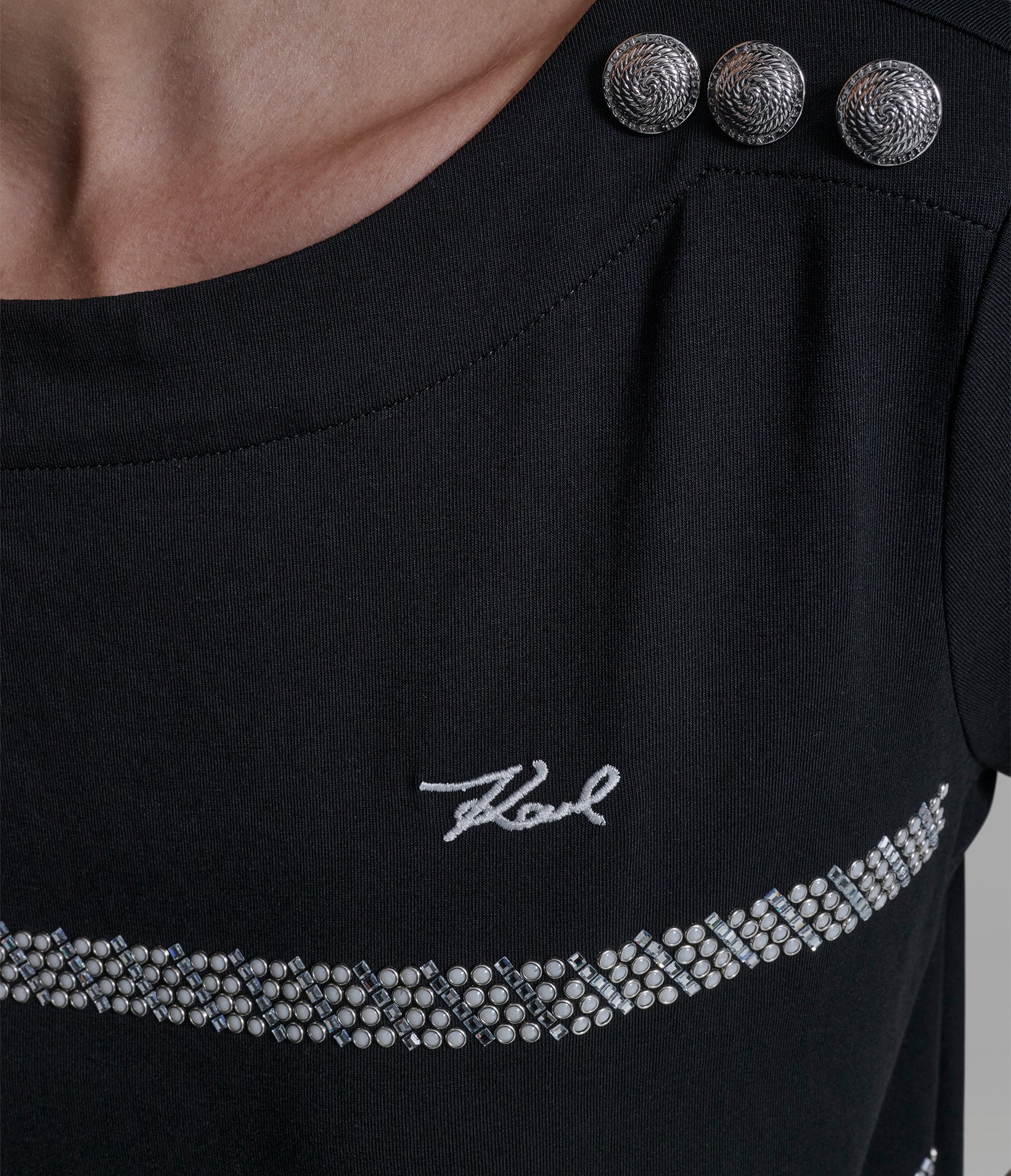 KARL SCRIPT TEE WITH PEARL TRIM VIEW 6 | New Arrivals KARL SCRIPT TEE WITH PEARL TRIM VIEW 6 | New Arrivals