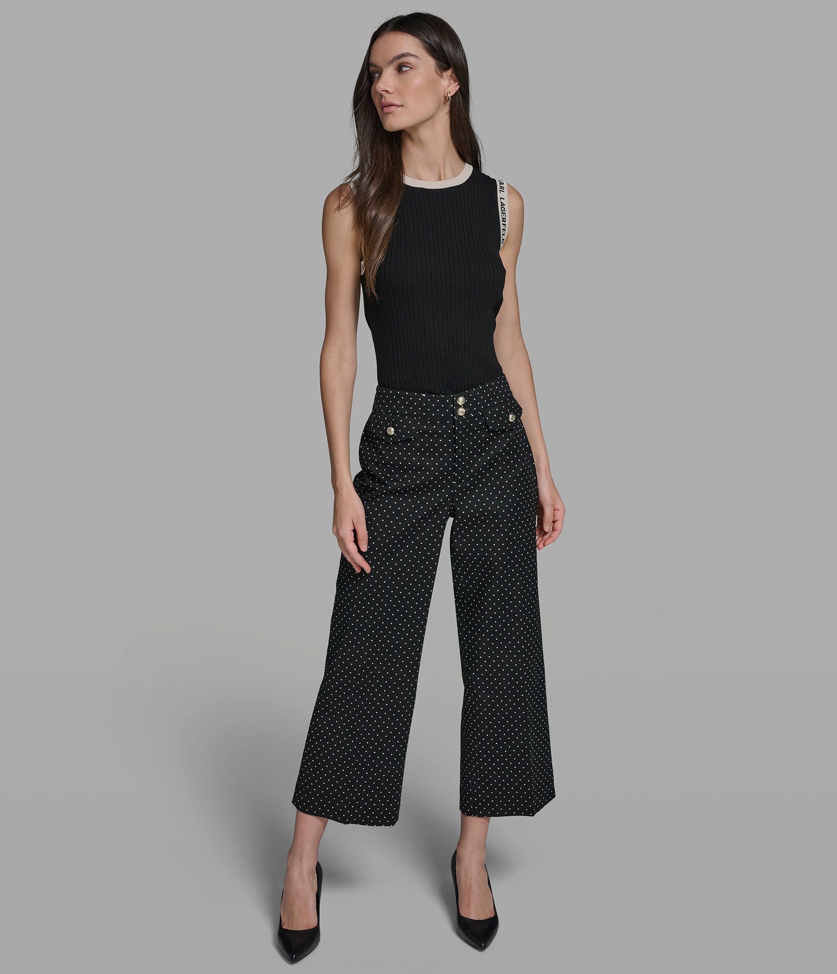 COTTON TWILL POLKA DOT WIDE LEG PANT View 1 | New Arrivals COTTON TWILL POLKA DOT WIDE LEG PANT View 1 | New Arrivals
