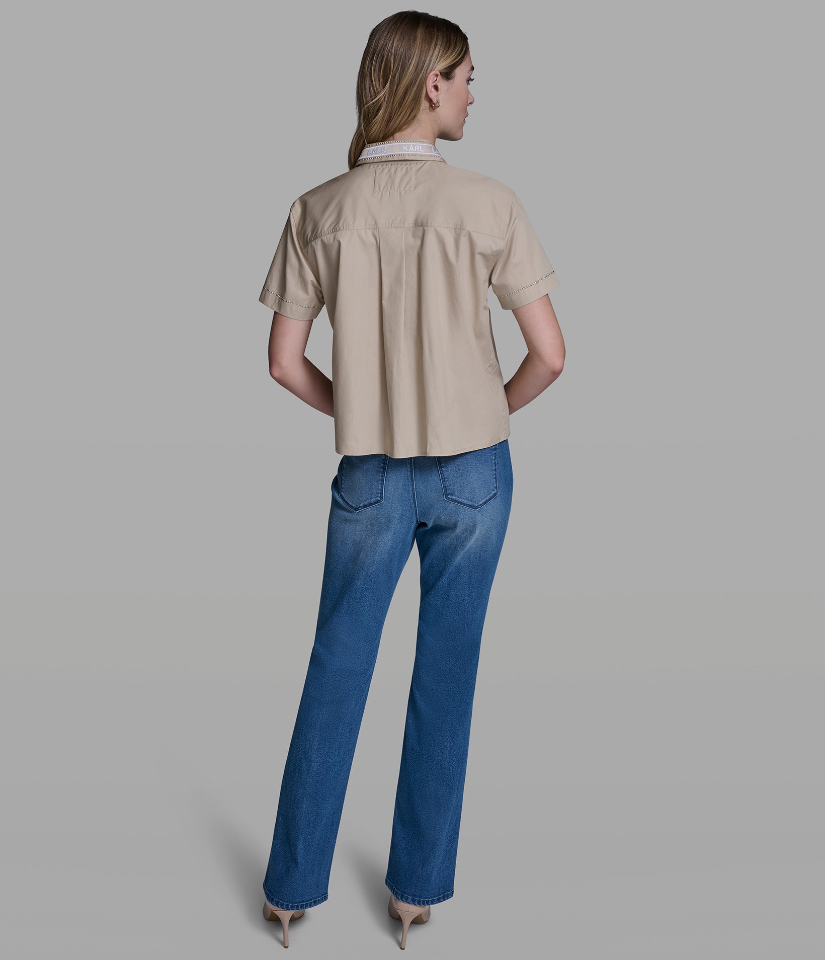 SHORT SLEEVE POPLIN SHIRT WITH EMBELLISHED TRIM VIEW 6 | New Arrivals SHORT SLEEVE POPLIN SHIRT WITH EMBELLISHED TRIM VIEW 6 | New Arrivals