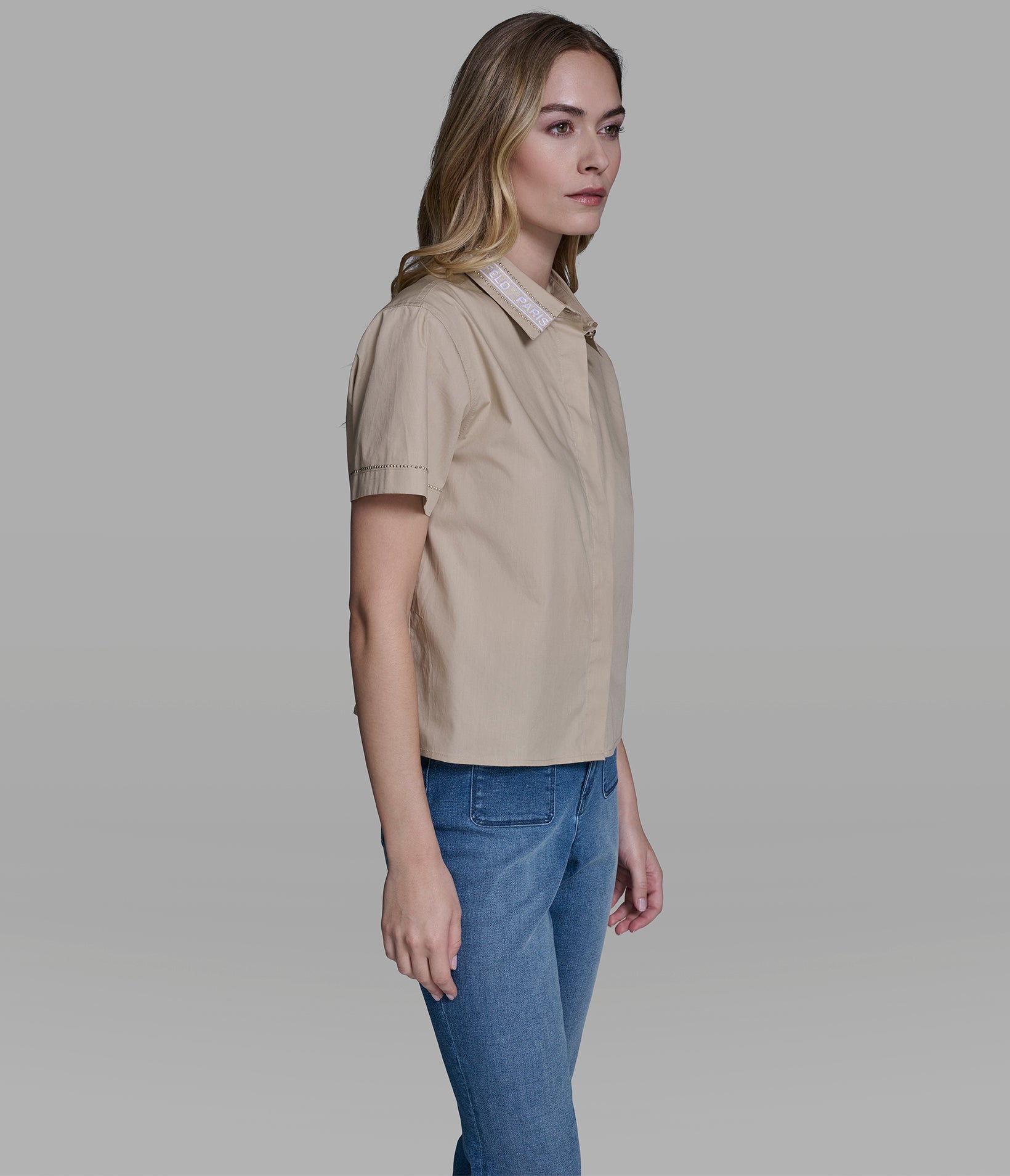 SHORT SLEEVE POPLIN SHIRT WITH EMBELLISHED TRIM VIEW 4 | New Arrivals SHORT SLEEVE POPLIN SHIRT WITH EMBELLISHED TRIM VIEW 4 | New Arrivals