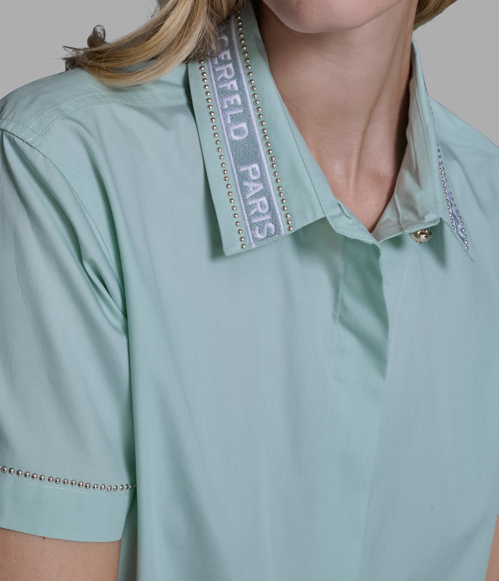 SHORT SLEEVE POPLIN SHIRT WITH EMBELLISHED TRIM VIEW 6 | Women's Clothing SHORT SLEEVE POPLIN SHIRT WITH EMBELLISHED TRIM VIEW 6 | Women's Clothing