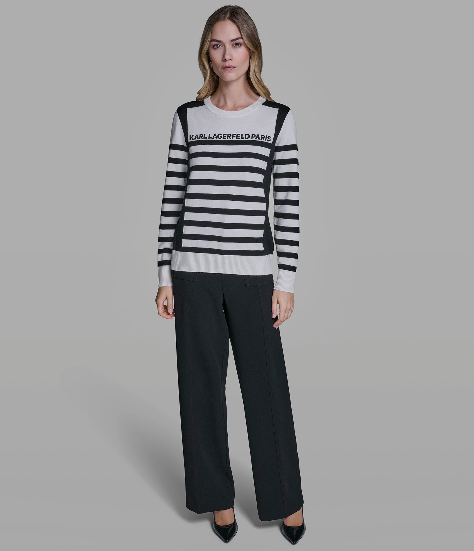 LONG SLEEVE STRIPED LOGO SWEATER VIEW 4 | Women's Clothing LONG SLEEVE STRIPED LOGO SWEATER VIEW 4 | Women's Clothing