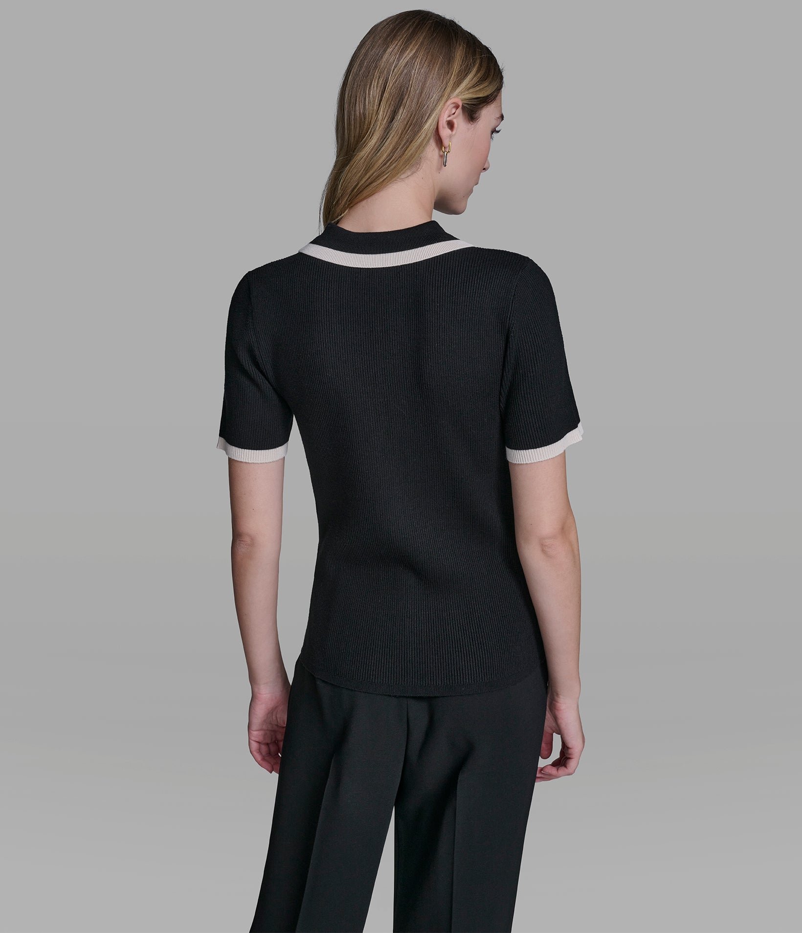 SHORT SLEEVE LOGO TRIM POLO SWEATER View 2 | Women's Tops & Sweaters SHORT SLEEVE LOGO TRIM POLO SWEATER View 2 | Women's Tops & Sweaters