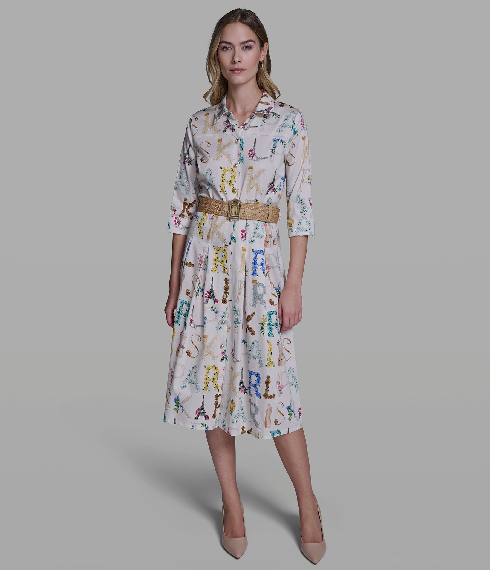 PRINTED MIDI SHIRT DRESS WITH BELT View 1 | New Arrivals PRINTED MIDI SHIRT DRESS WITH BELT View 1 | New Arrivals