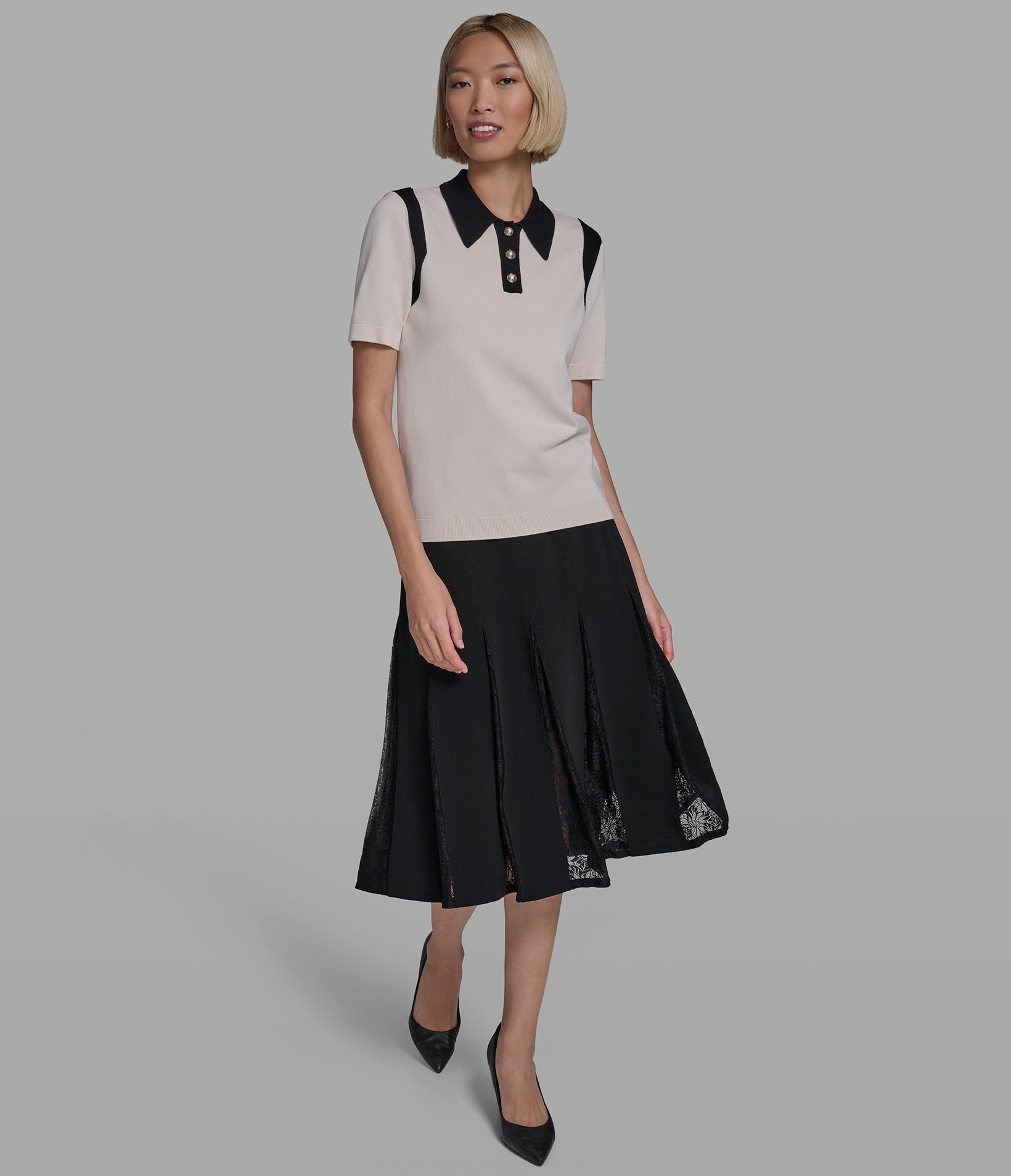 COLORBLOCKED POLO SWEATER View 1 | New Women's Clothing COLORBLOCKED POLO SWEATER View 1 | New Women's Clothing