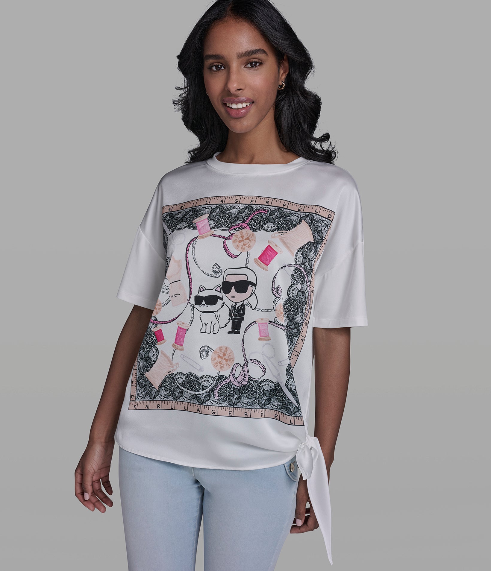 SHORT SLEEVE MIXED MEDIA DUO TOP View 1 | New Women's Clothing SHORT SLEEVE MIXED MEDIA DUO TOP View 1 | New Women's Clothing