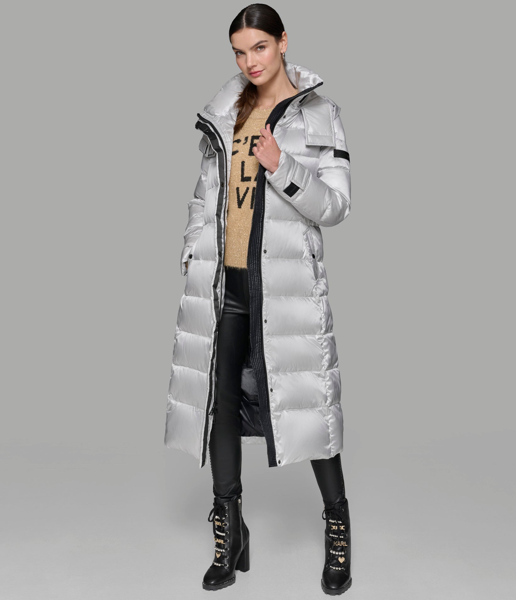 CONTRAST MAXI BELTED LONG PUFFER View 1 | Women's Sale CONTRAST MAXI BELTED LONG PUFFER View 1 | Women's Sale