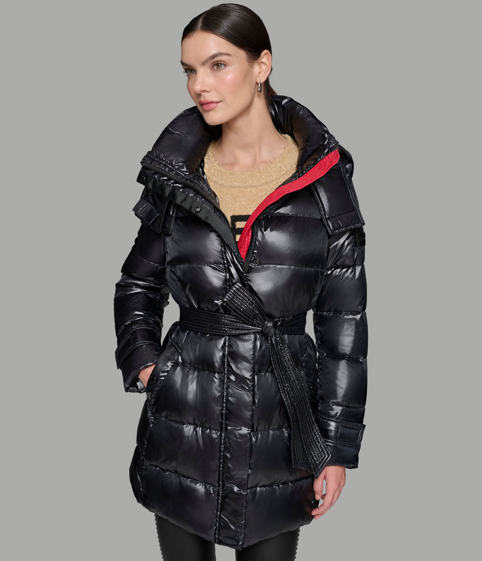 CONTRAST BELTED SHORT PUFFER View 1 | Women's Sale CONTRAST BELTED SHORT PUFFER View 1 | Women's Sale