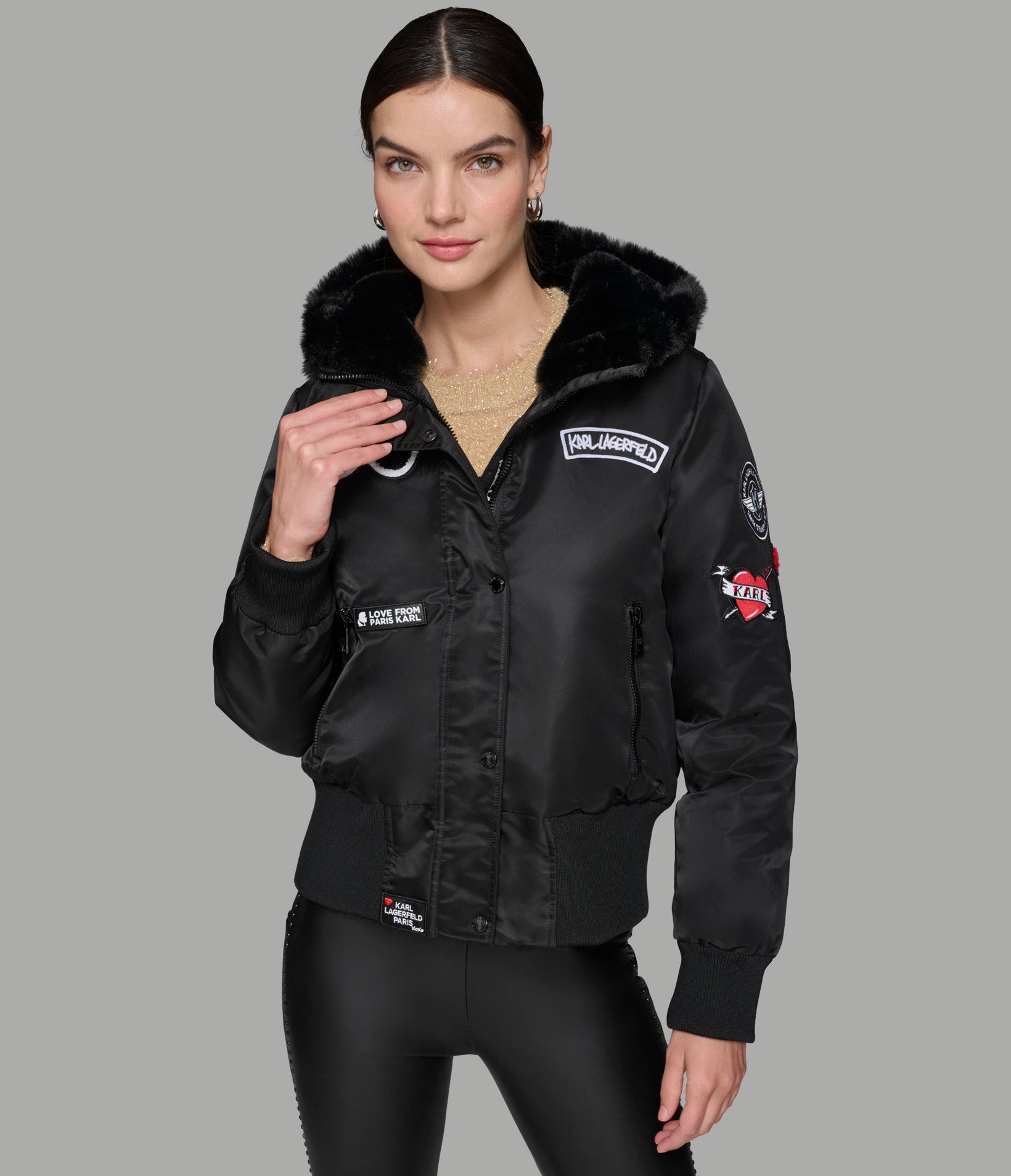 LOGO PATCH HOODED BOMBER JACKET View 1 | Women's Sale LOGO PATCH HOODED BOMBER JACKET View 1 | Women's Sale