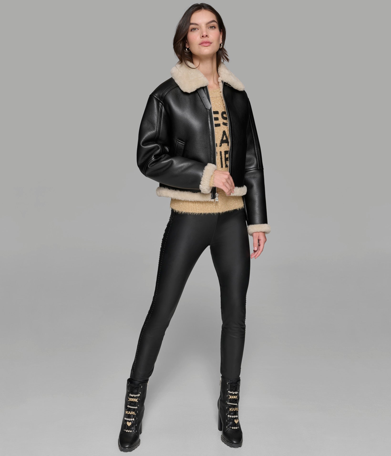 CROPPED FAUX LEATHER JACKET WITH FAUX SHEARLING VIEW 7 | Jackets & Coats CROPPED FAUX LEATHER JACKET WITH FAUX SHEARLING VIEW 7 | Jackets & Coats